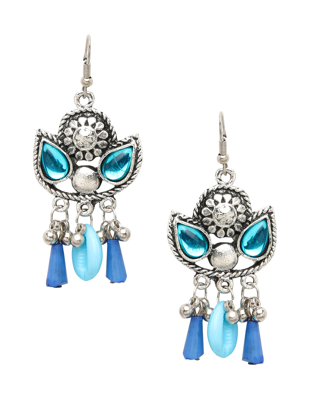 YouBella Jewellery Oxidised Silver Necklace Jewellery Set with Earrings for Girls and Women (Blue) (YBNK_50531)