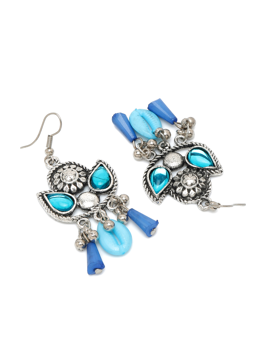 YouBella Jewellery Oxidised Silver Necklace Jewellery Set with Earrings for Girls and Women (Blue) (YBNK_50531)
