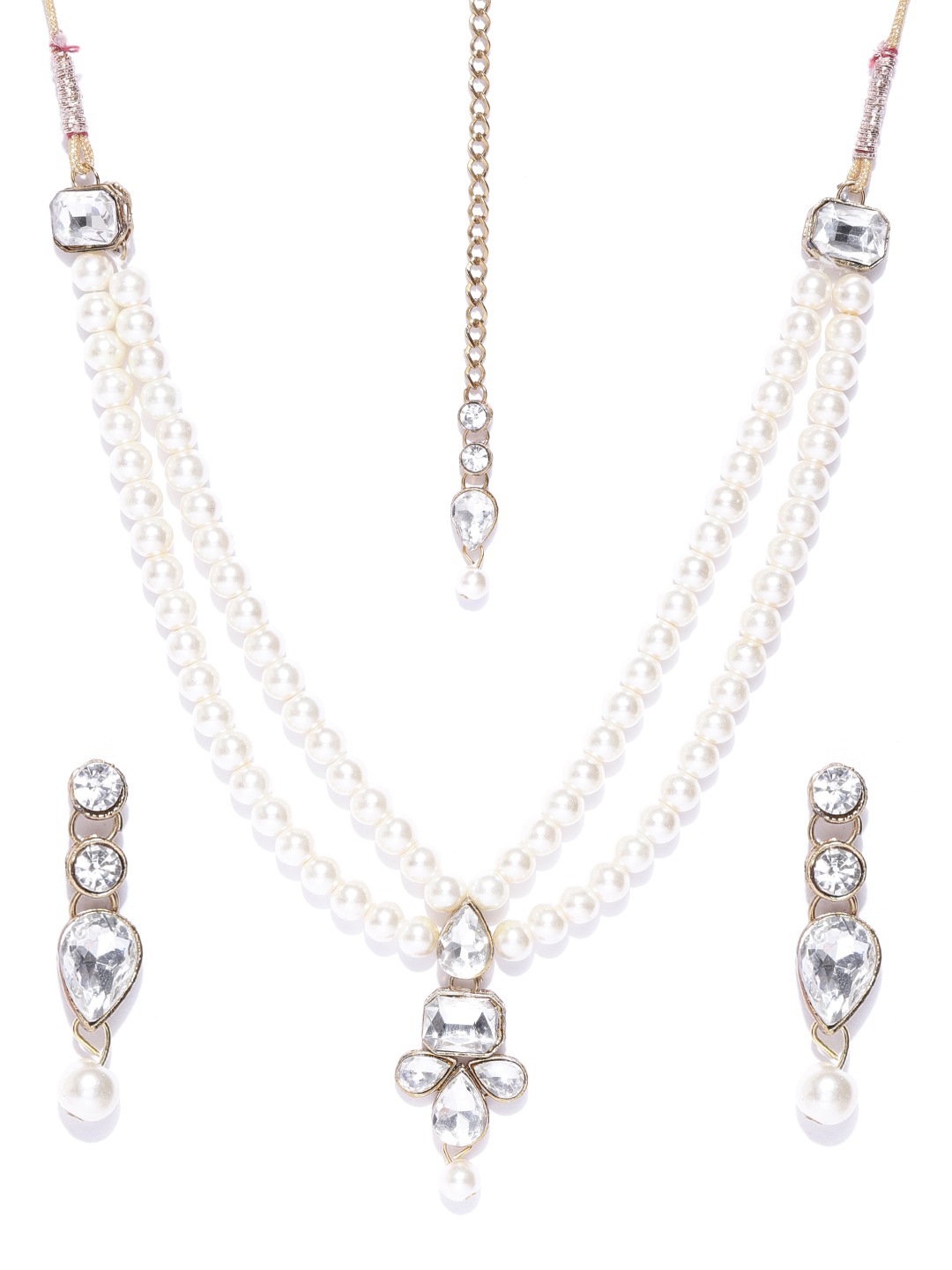 YouBella Jewellery Pearl Studded Gold Plated Necklace Jewellery Set with Earrings for Girls and Women (White) (YBNK_50534)