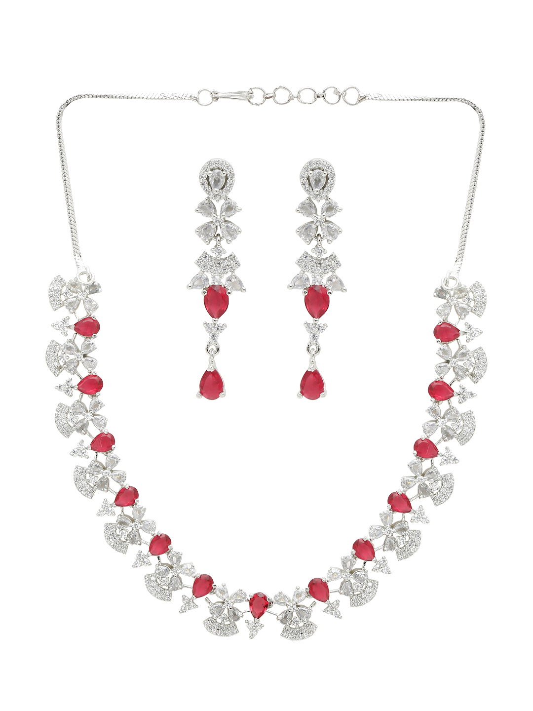 YouBella Jewellery Celebrity Inspired American Diamond Studded Necklace Jewellery Set with Earrings for Girls and Women (Silver) (YBNK_50539)