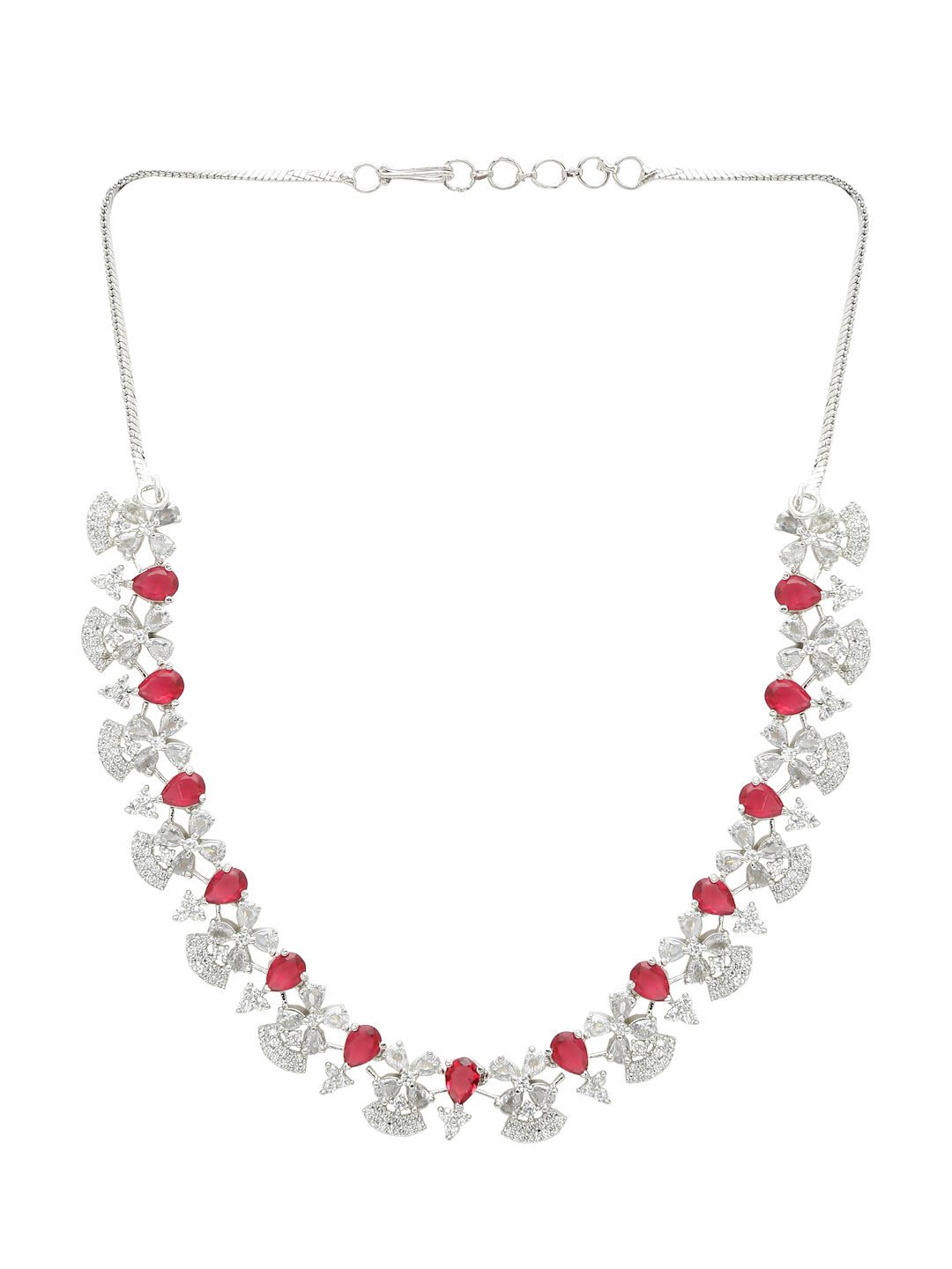 YouBella Jewellery Celebrity Inspired American Diamond Studded Necklace Jewellery Set with Earrings for Girls and Women (Silver) (YBNK_50539)