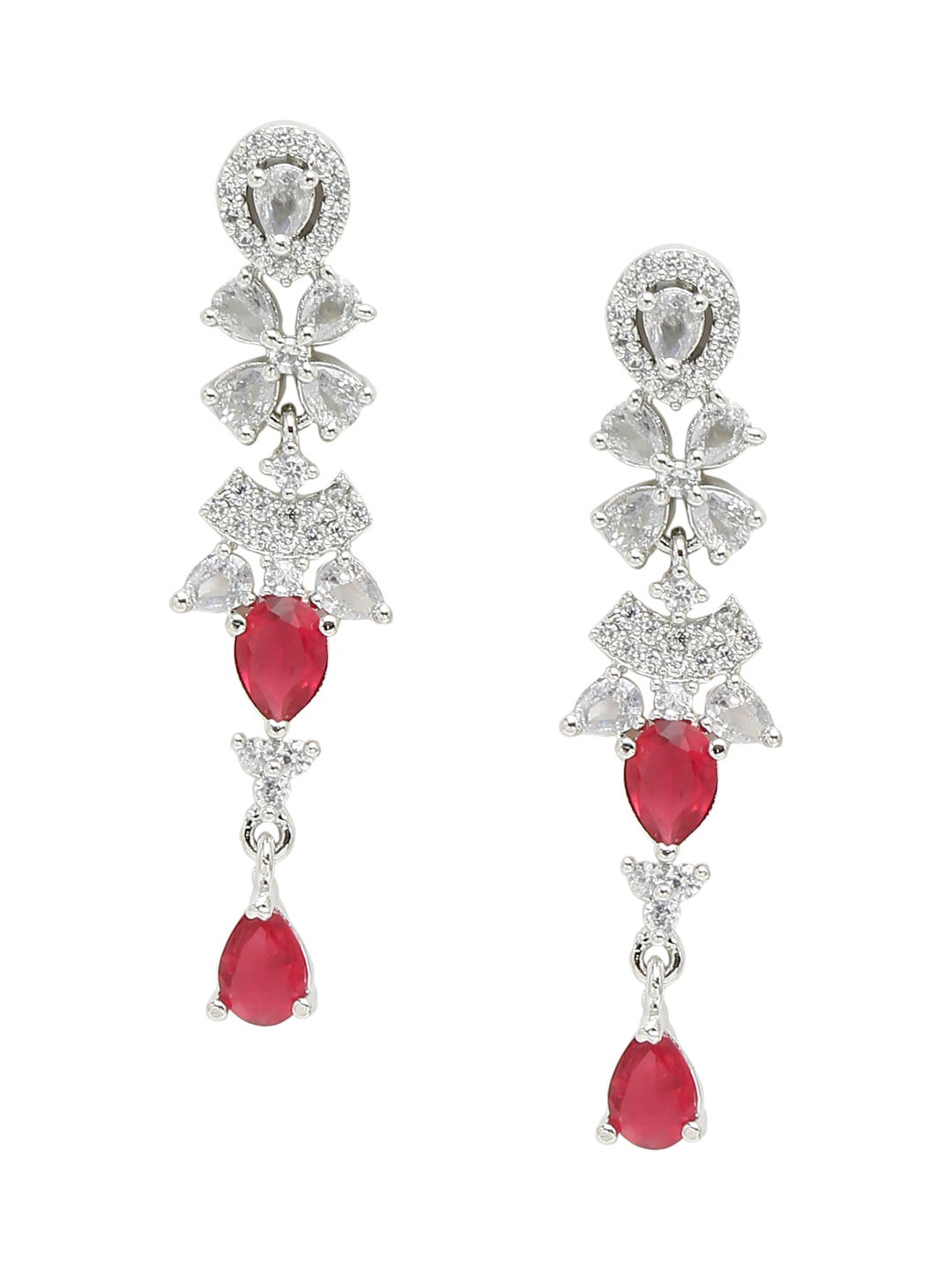 YouBella Jewellery Celebrity Inspired American Diamond Studded Necklace Jewellery Set with Earrings for Girls and Women (Silver) (YBNK_50539)