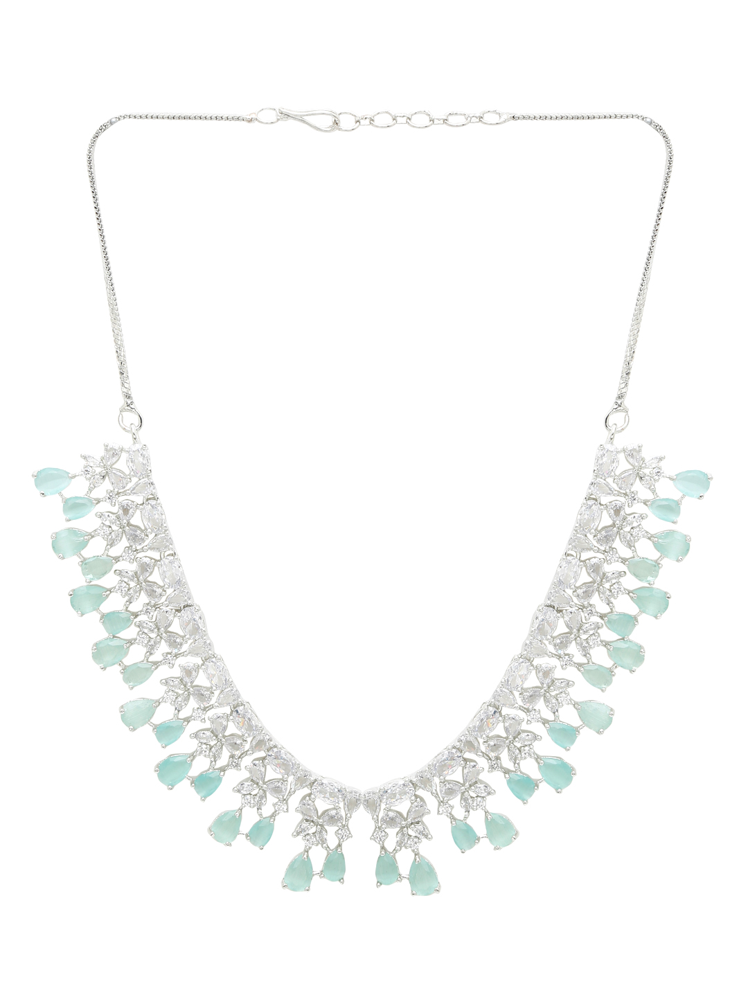 YouBella Jewellery Celebrity Inspired American Diamond Studded Necklace Jewellery Set with Earrings for Girls and Women (Silver) (YBNK_50540)