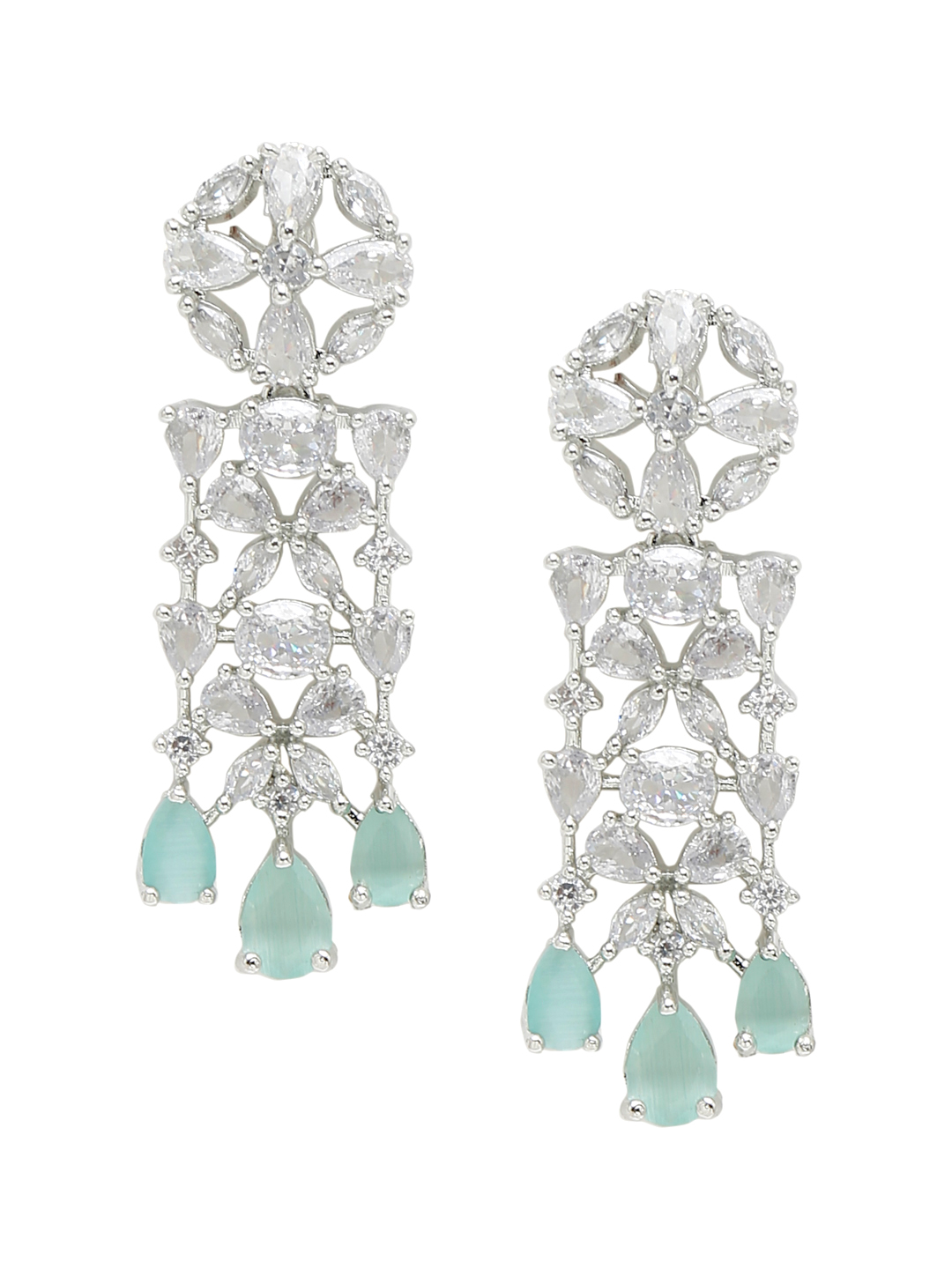 YouBella Jewellery Celebrity Inspired American Diamond Studded Necklace Jewellery Set with Earrings for Girls and Women (Silver) (YBNK_50540)