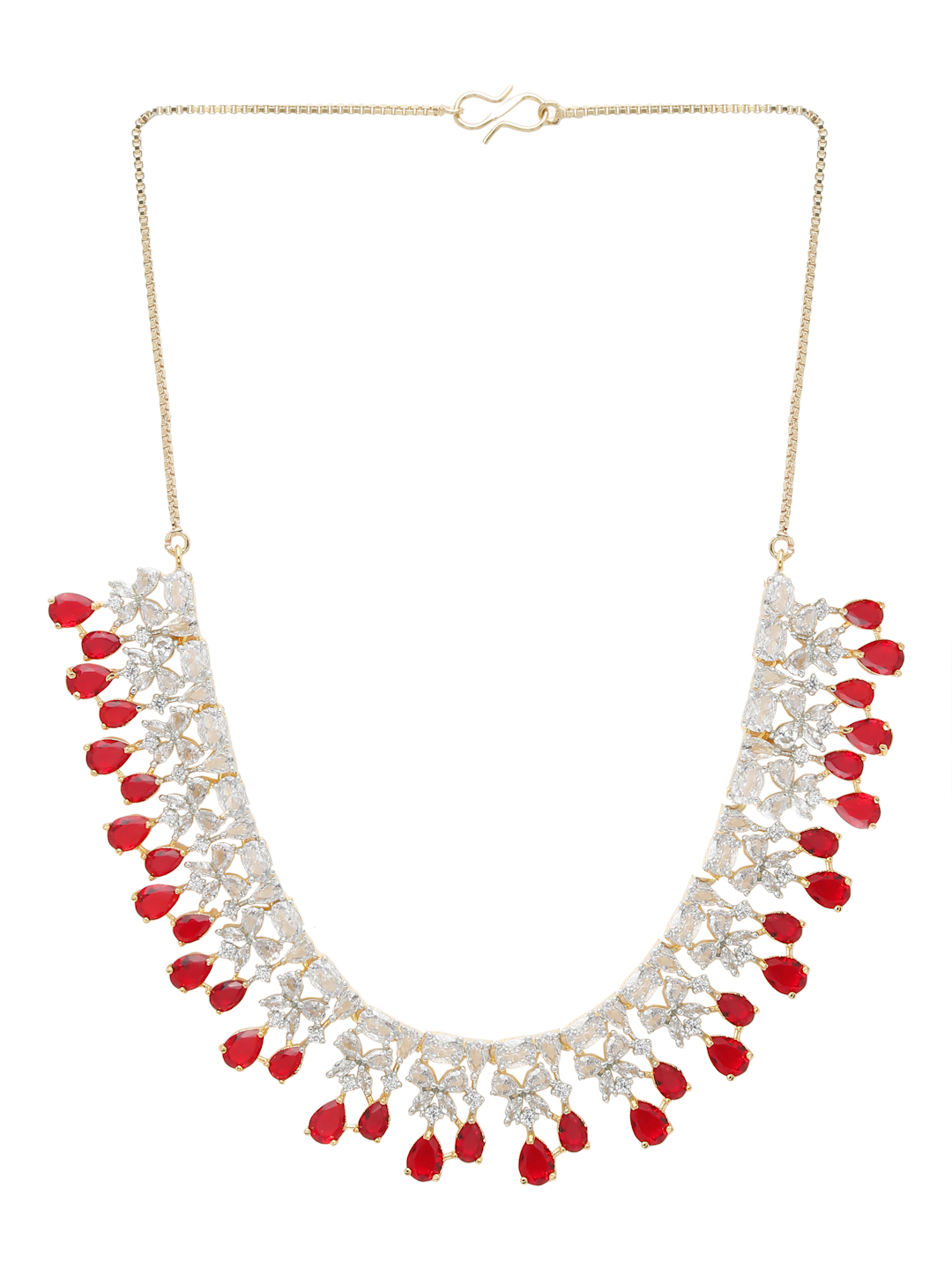 YouBella Jewellery Celebrity Inspired American Diamond Studded Necklace Jewellery Set with Earrings for Girls and Women (Red) (YBNK_50541)