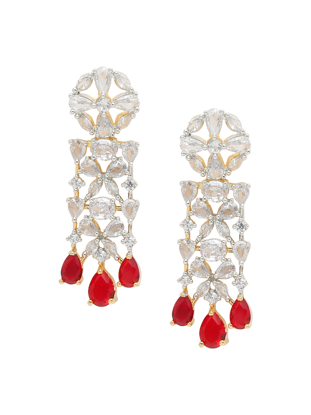 YouBella Jewellery Celebrity Inspired American Diamond Studded Necklace Jewellery Set with Earrings for Girls and Women (Red) (YBNK_50541)