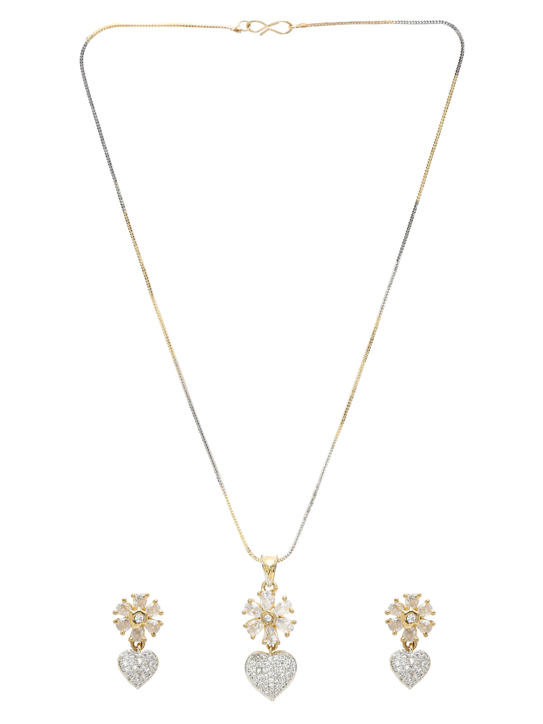 YouBella Jewellery Celebrity Inspired American Diamond Studded Necklace Jewellery Set with Earrings, Ring and Bracelet for Girls and Women (Gold) (YBNK_50542)