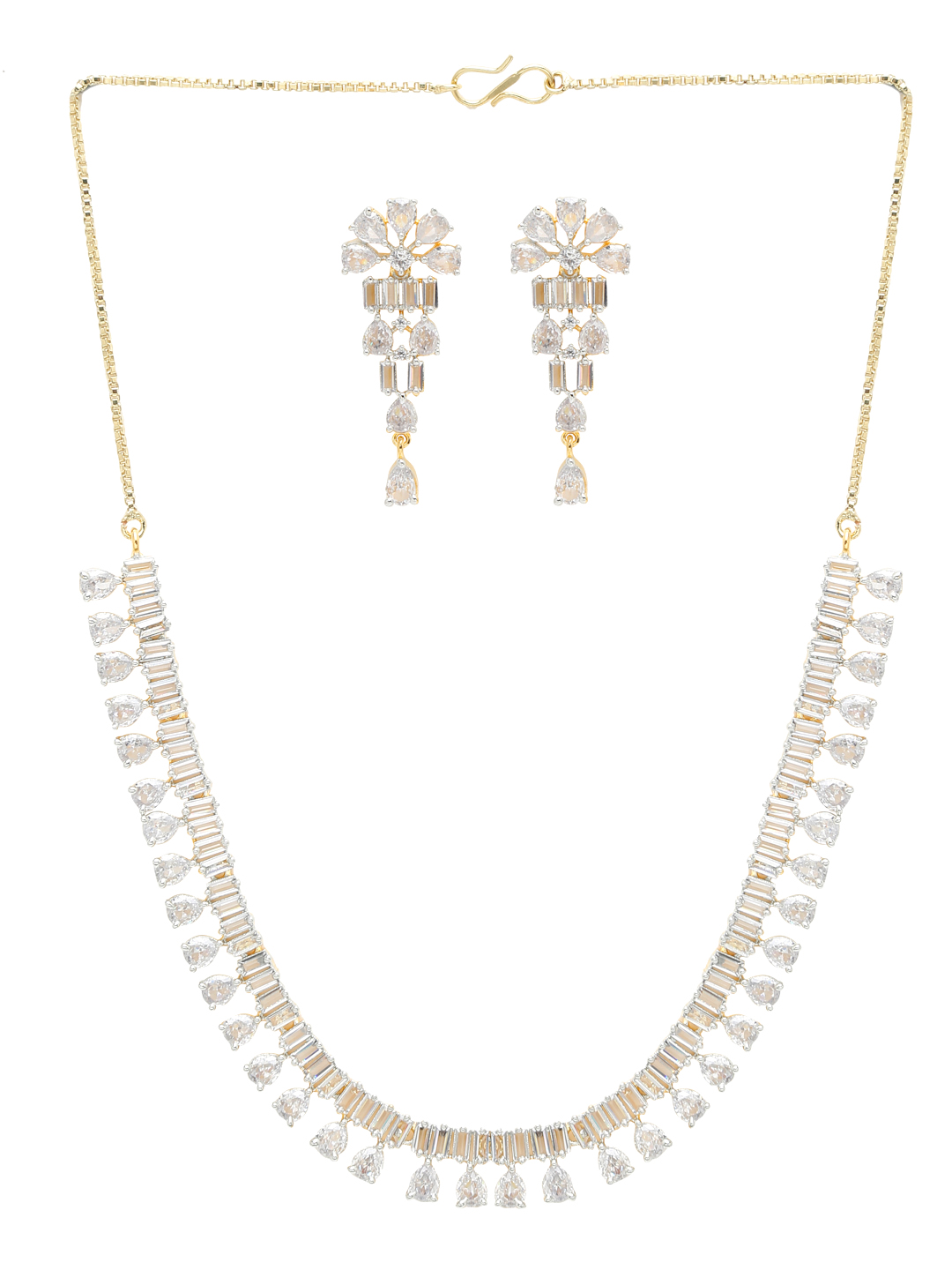 YouBella Jewellery Celebrity Inspired American Diamond Studded Necklace Jewellery Set with Earrings for Girls and Women (Gold) (YBNK_50543)