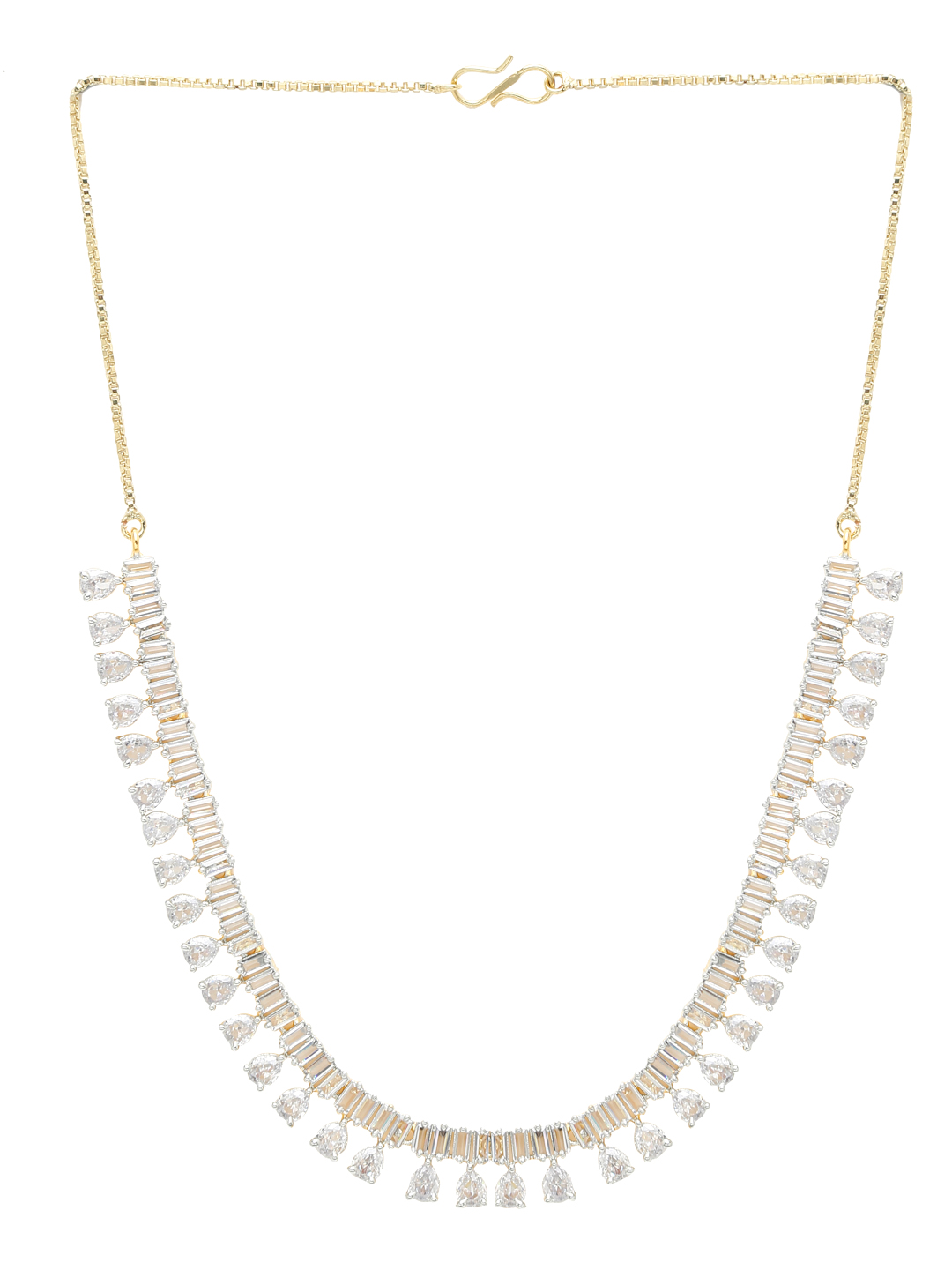 YouBella Jewellery Celebrity Inspired American Diamond Studded Necklace Jewellery Set with Earrings for Girls and Women (Gold) (YBNK_50543)