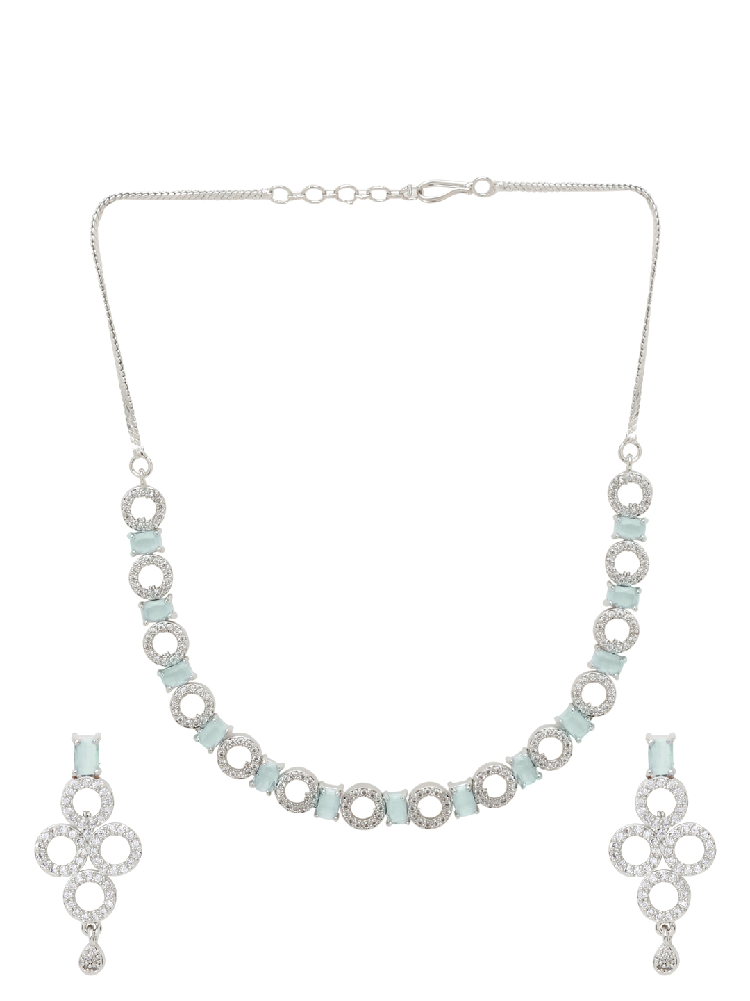 YouBella Jewellery Celebrity Inspired American Diamond Necklace Jewellery Set with Earrings for Girls and Women (Silver) (YBNK_50544)