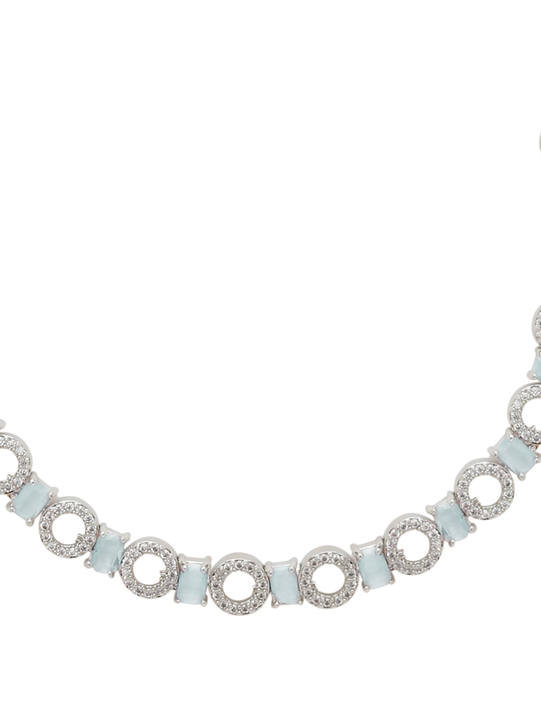 YouBella Jewellery Celebrity Inspired American Diamond Necklace Jewellery Set with Earrings for Girls and Women (Silver) (YBNK_50544)
