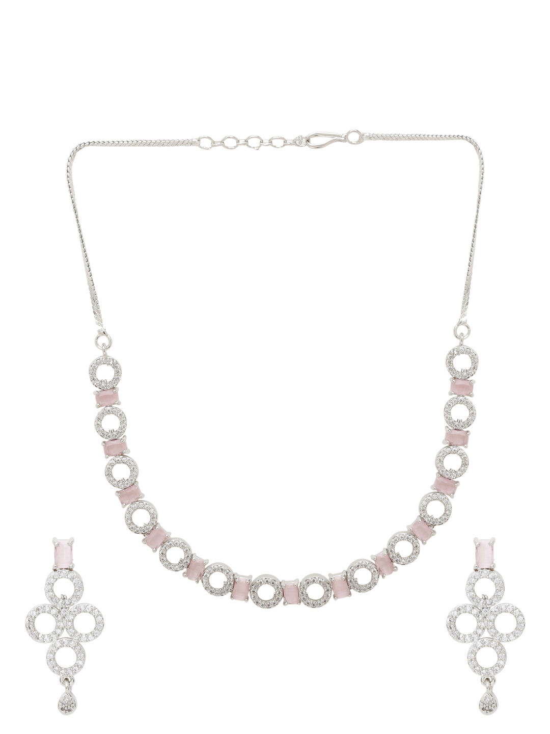 YouBella Jewellery Celebrity Inspired American Diamond Necklace Jewellery Set with Earrings for Girls and Women (Pink) (YBNK_50545)