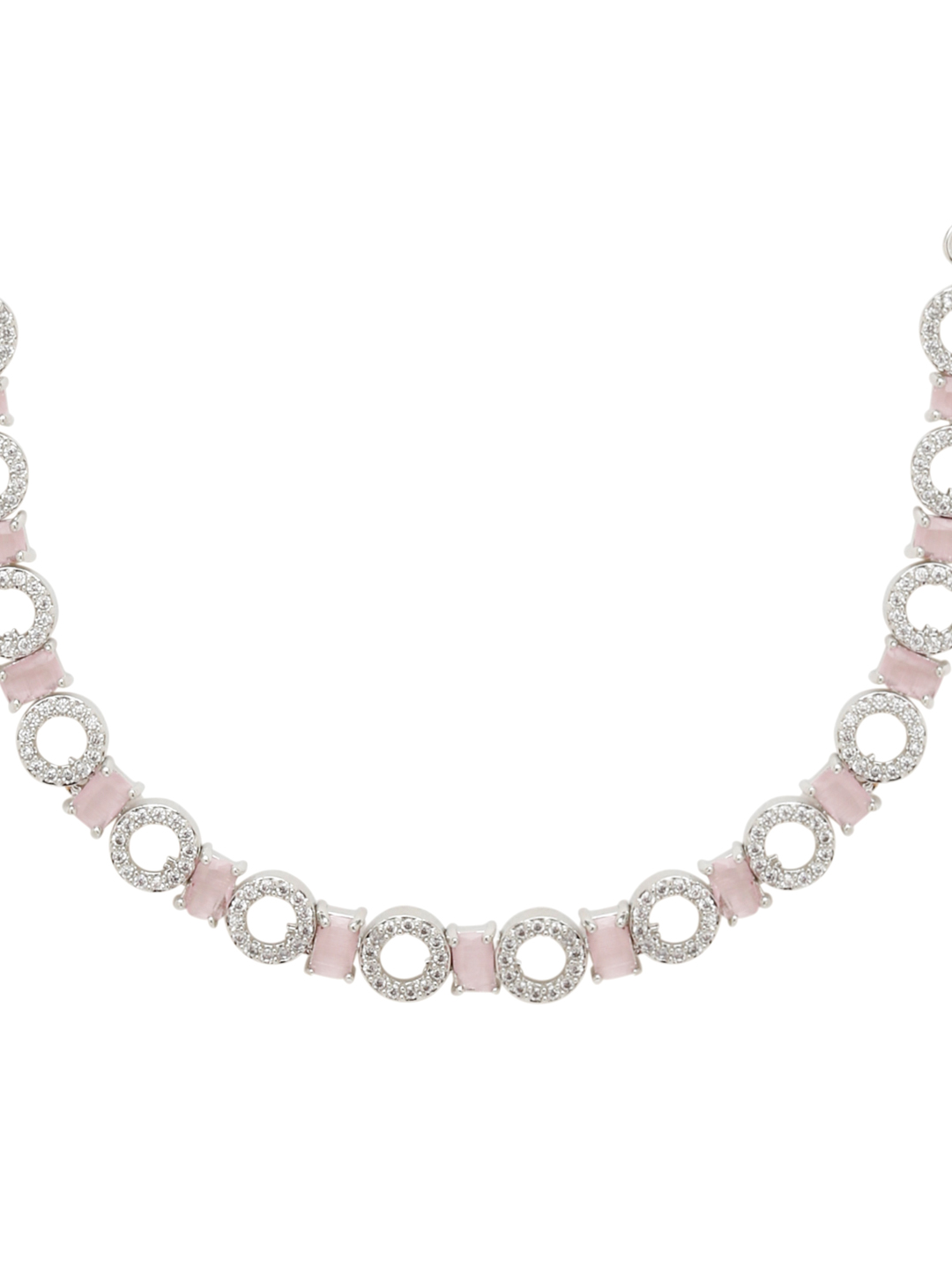YouBella Jewellery Celebrity Inspired American Diamond Necklace Jewellery Set with Earrings for Girls and Women (Pink) (YBNK_50545)