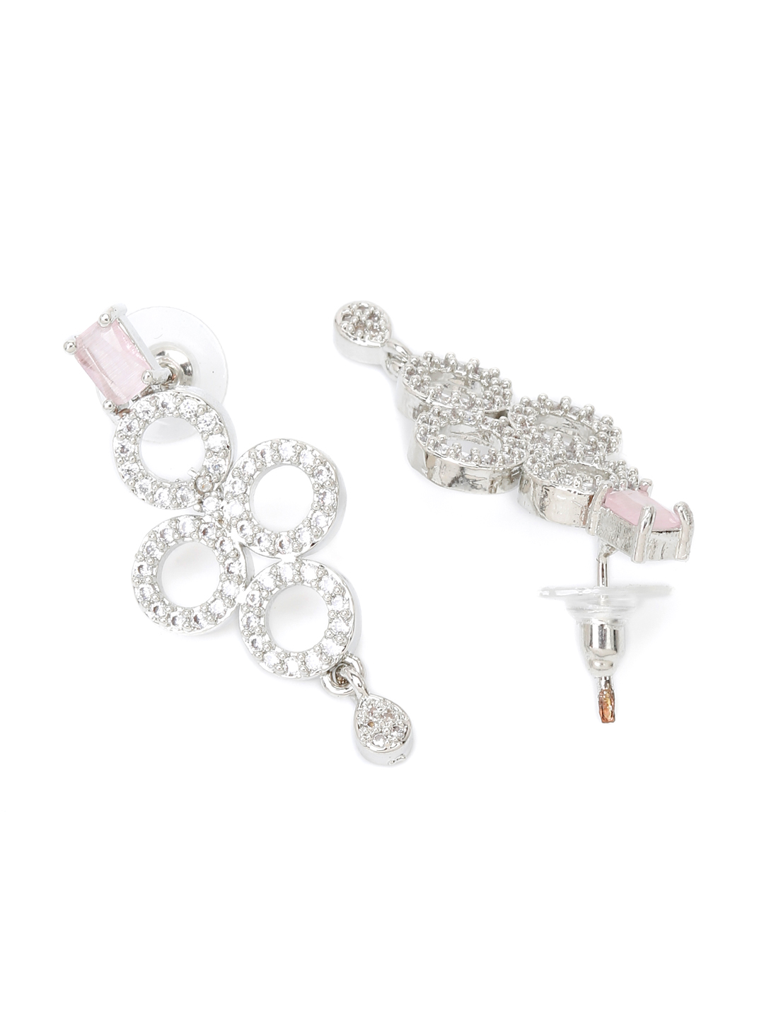YouBella Jewellery Celebrity Inspired American Diamond Necklace Jewellery Set with Earrings for Girls and Women (Pink) (YBNK_50545)
