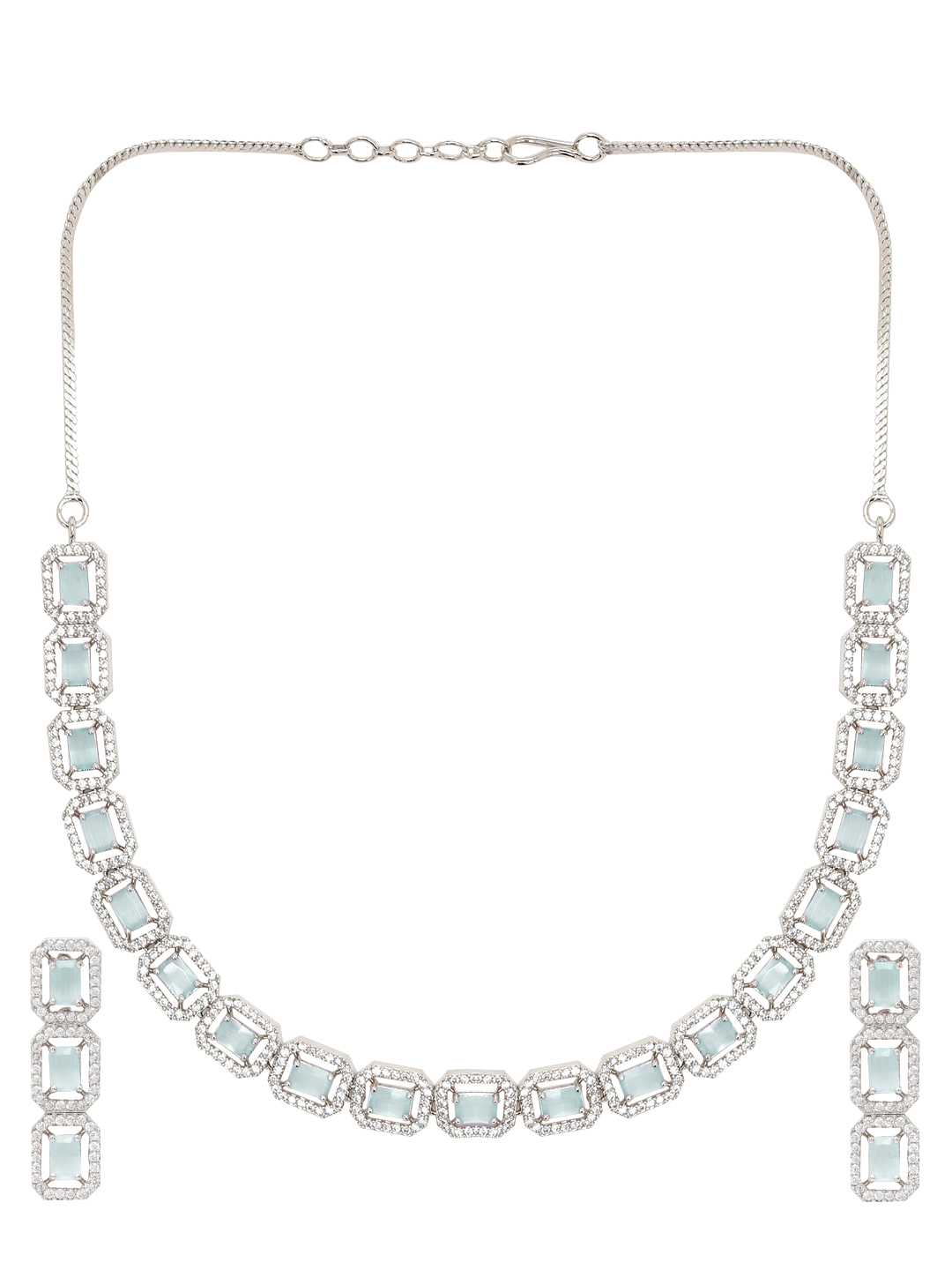 YouBella Jewellery Celebrity Inspired American Diamond Necklace Jewellery Set with Earrings for Girls and Women (Sea Green) (YBNK_50546)