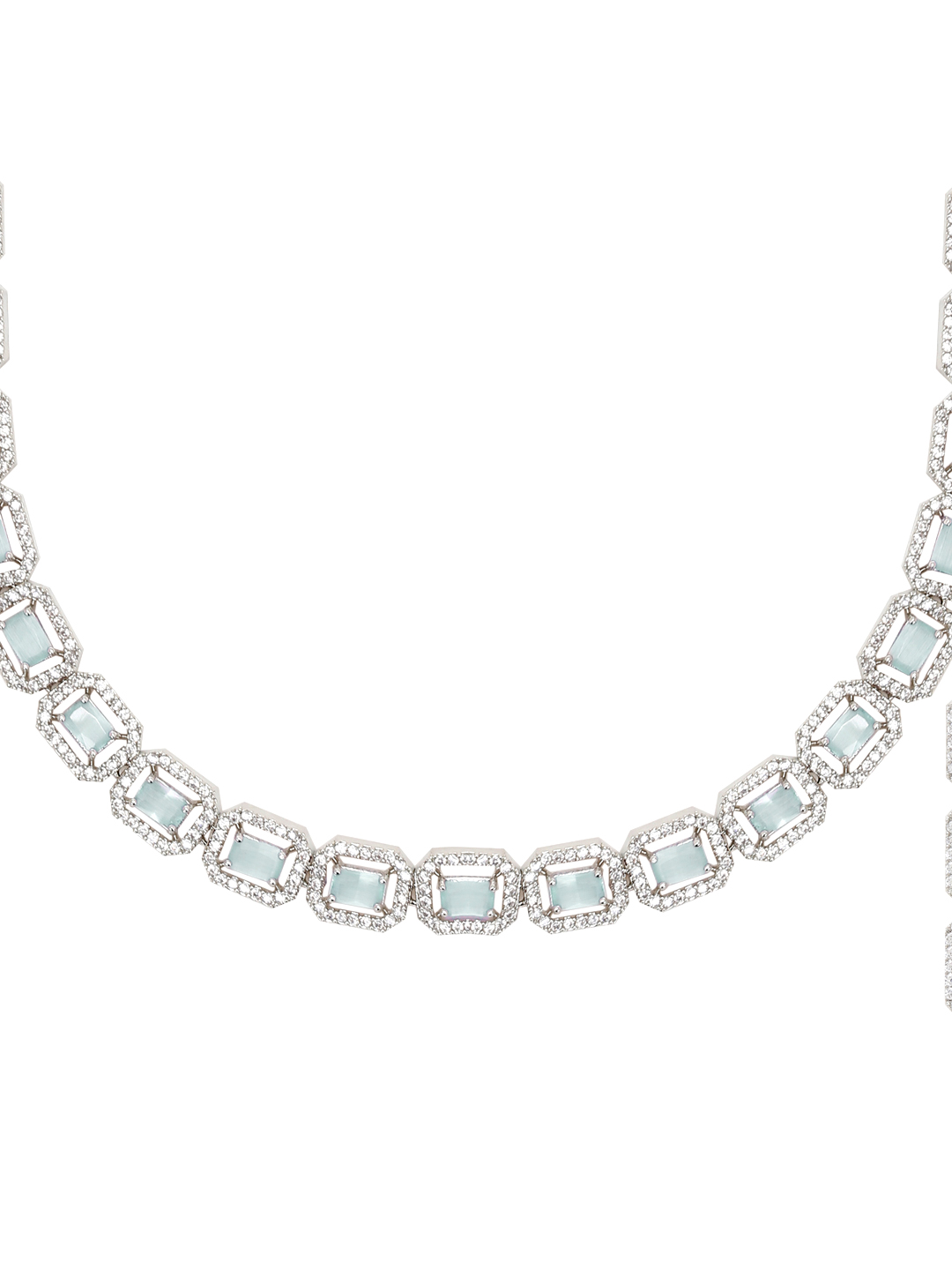 YouBella Jewellery Celebrity Inspired American Diamond Necklace Jewellery Set with Earrings for Girls and Women (Sea Green) (YBNK_50546)