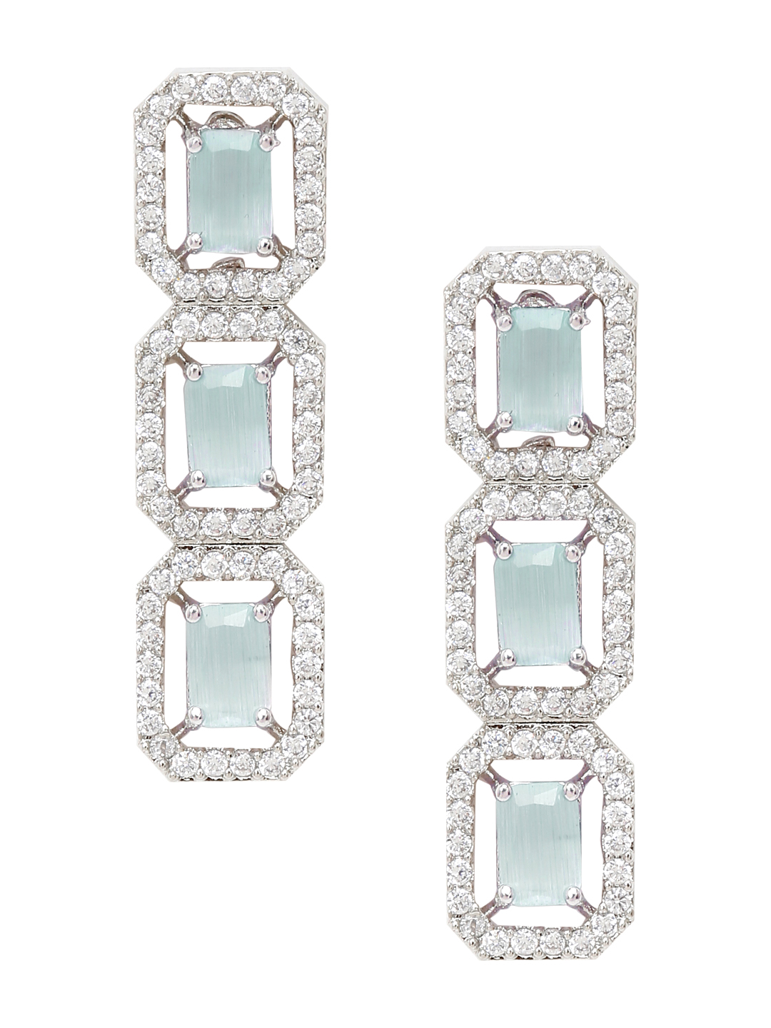 YouBella Jewellery Celebrity Inspired American Diamond Necklace Jewellery Set with Earrings for Girls and Women (Sea Green) (YBNK_50546)