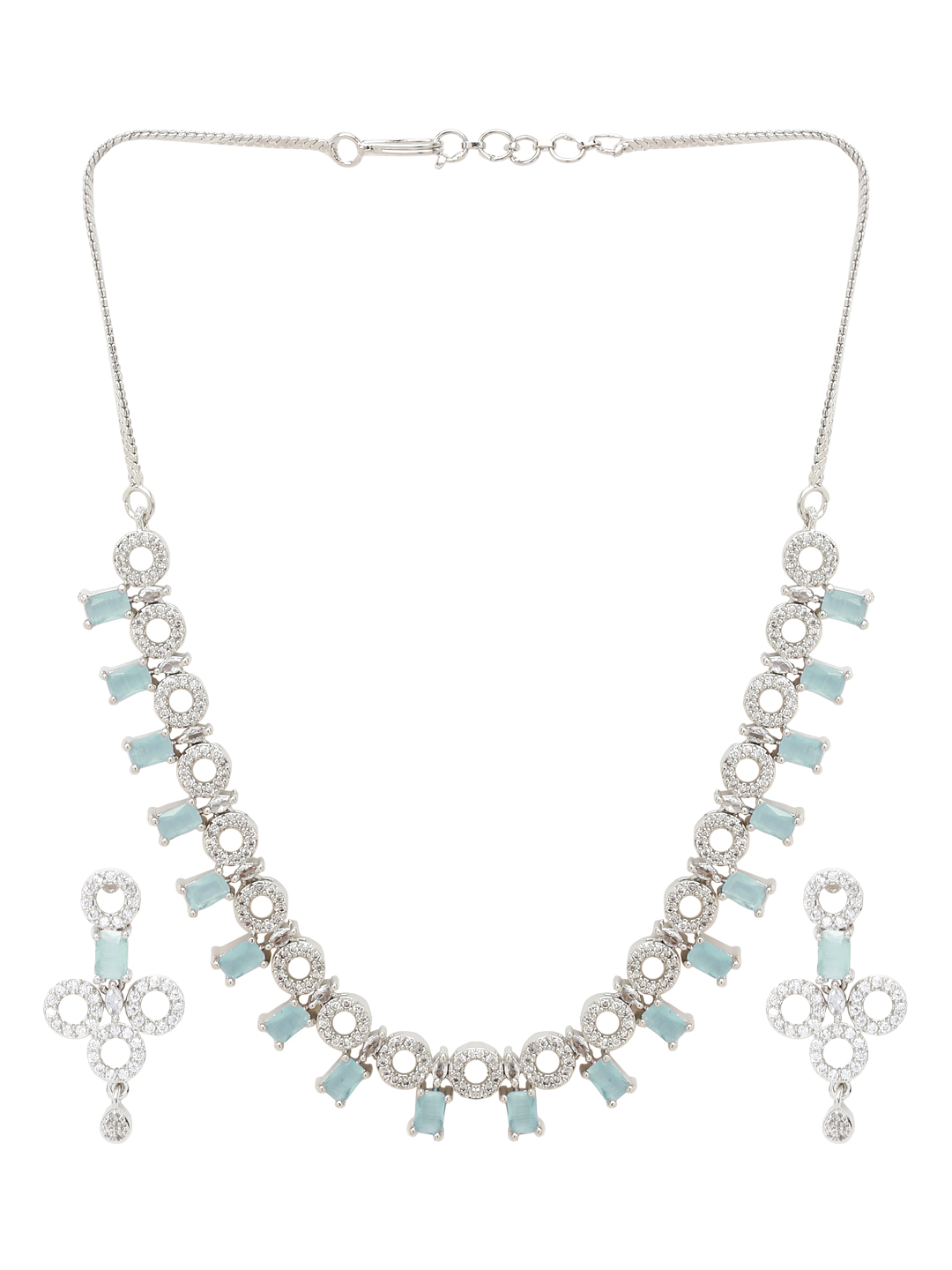 YouBella Jewellery Celebrity Inspired American Diamond Necklace Jewellery Set with Earrings for Girls and Women (Sea Green) (YBNK_50547)