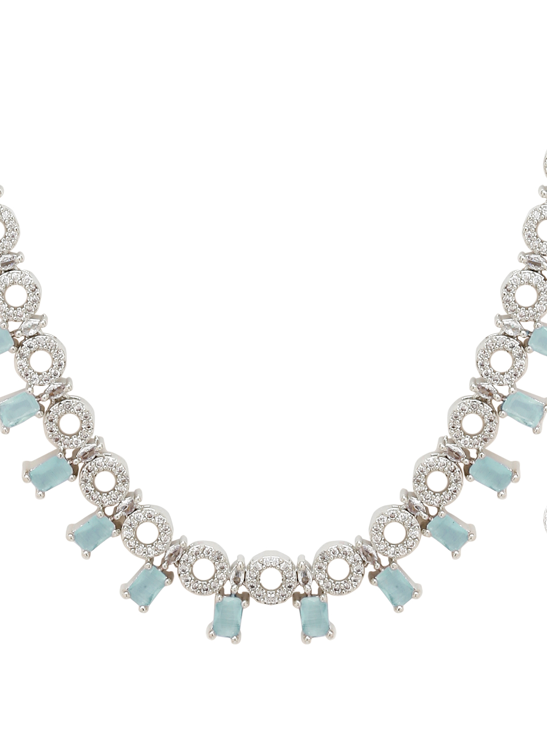 YouBella Jewellery Celebrity Inspired American Diamond Necklace Jewellery Set with Earrings for Girls and Women (Sea Green) (YBNK_50547)