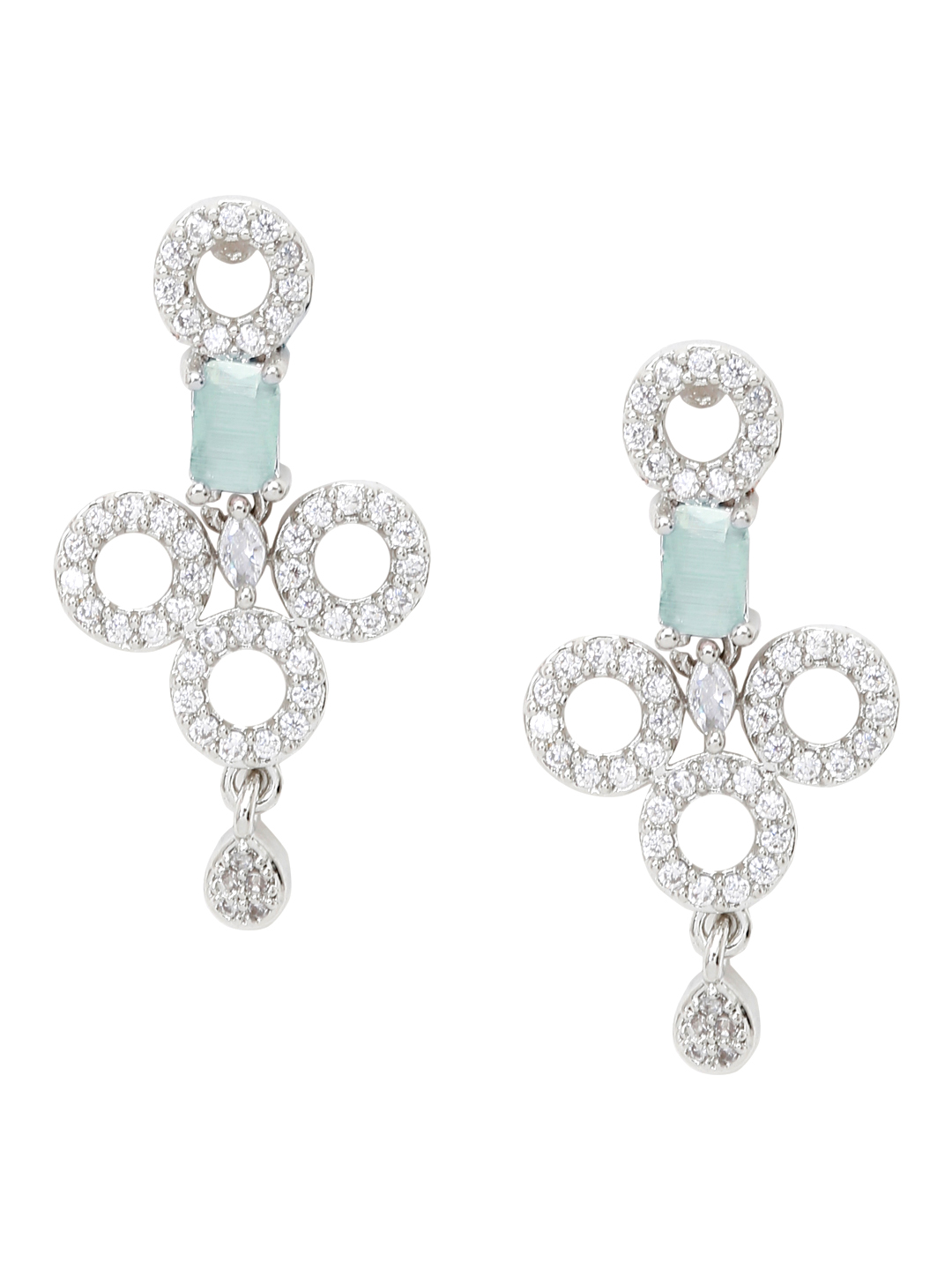 YouBella Jewellery Celebrity Inspired American Diamond Necklace Jewellery Set with Earrings for Girls and Women (Sea Green) (YBNK_50547)