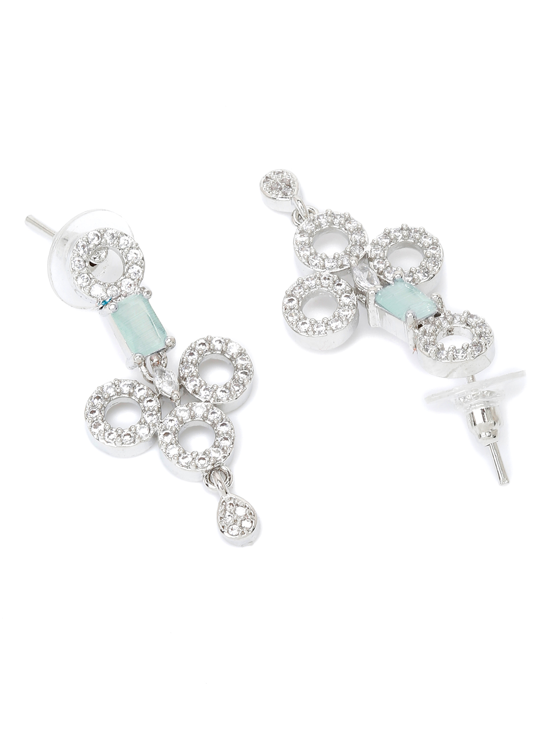 YouBella Jewellery Celebrity Inspired American Diamond Necklace Jewellery Set with Earrings for Girls and Women (Sea Green) (YBNK_50547)