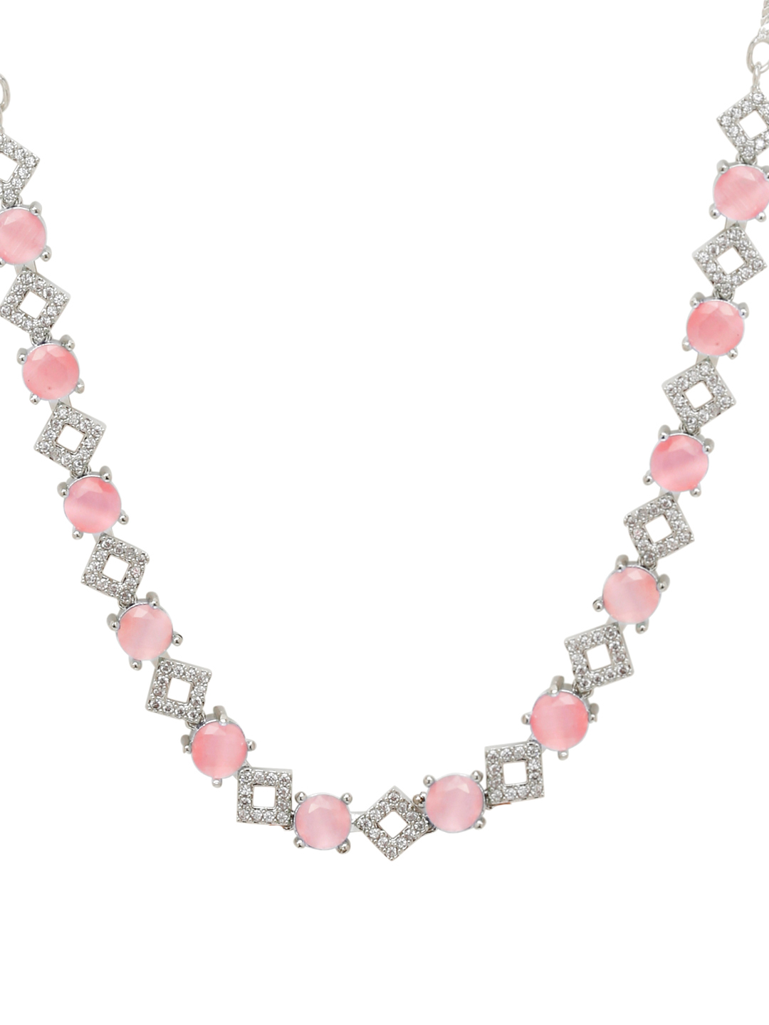 YouBella Jewellery Celebrity Inspired American Diamond Necklace Jewellery Set with Earrings for Girls and Women (Pink) (YBNK_50548)