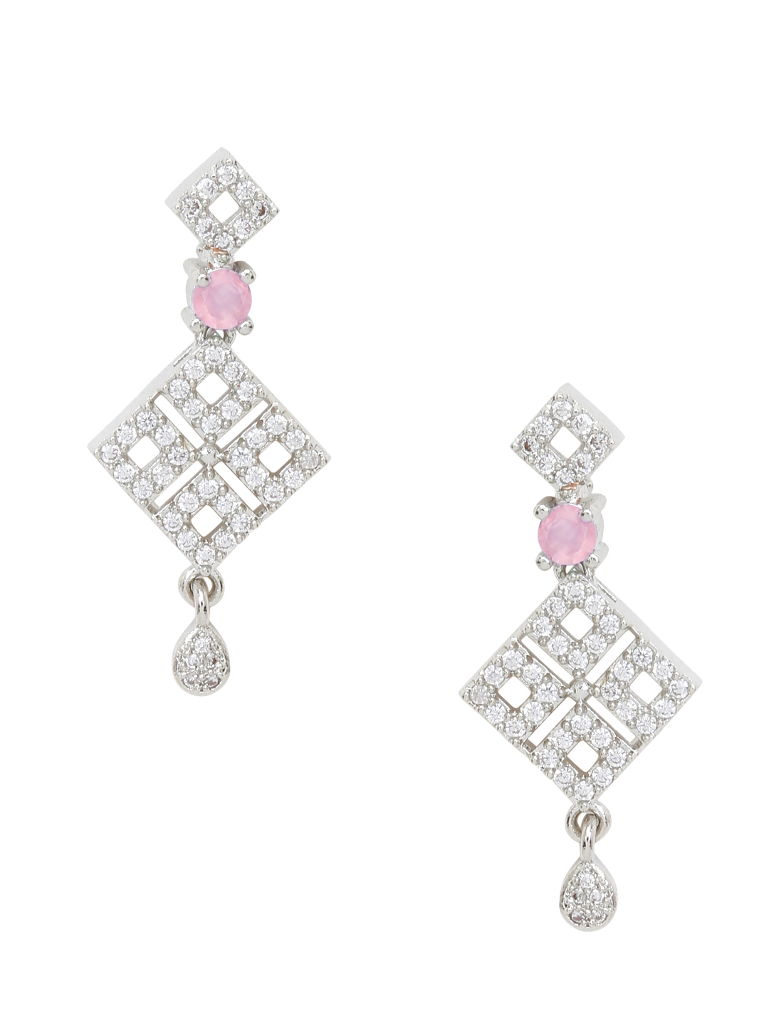 YouBella Jewellery Celebrity Inspired American Diamond Necklace Jewellery Set with Earrings for Girls and Women (Pink) (YBNK_50548)