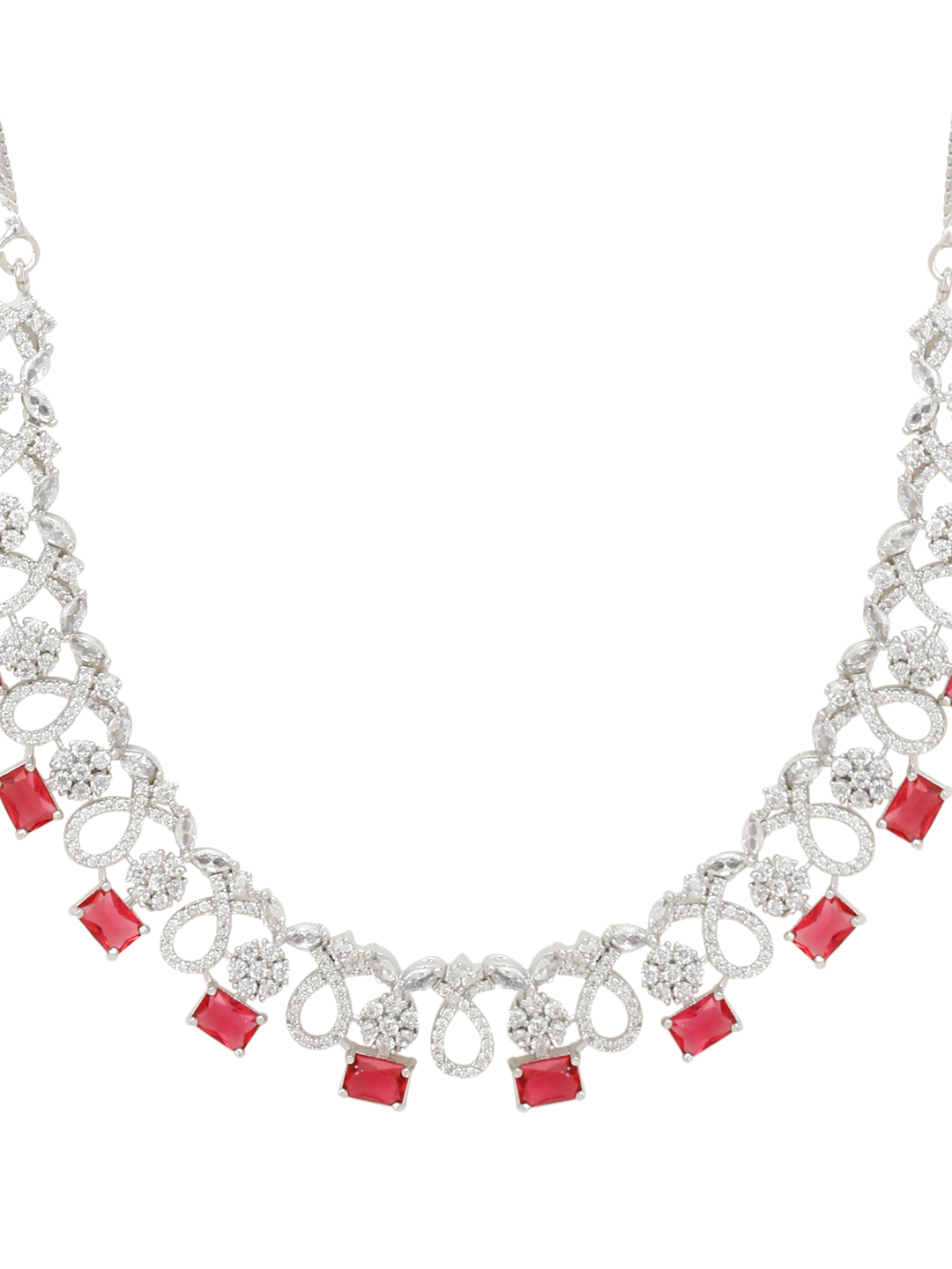 YouBella Jewellery Celebrity Inspired American Diamond Necklace Jewellery Set with Earrings for Girls and Women (Red) (YBNK_50549)