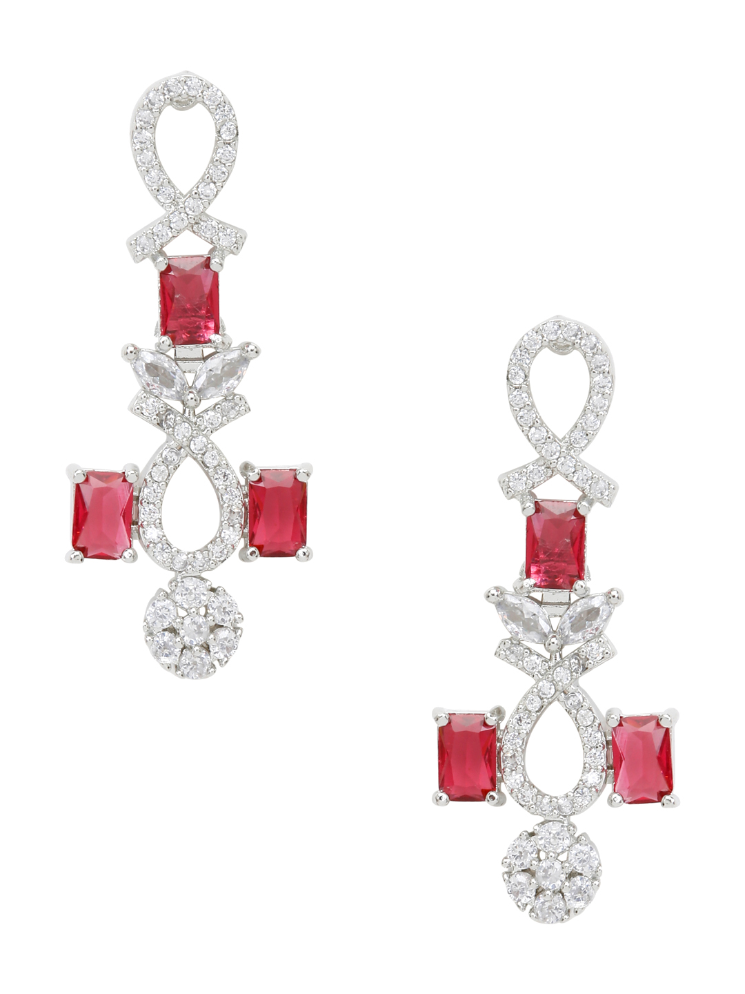 YouBella Jewellery Celebrity Inspired American Diamond Necklace Jewellery Set with Earrings for Girls and Women (Red) (YBNK_50549)