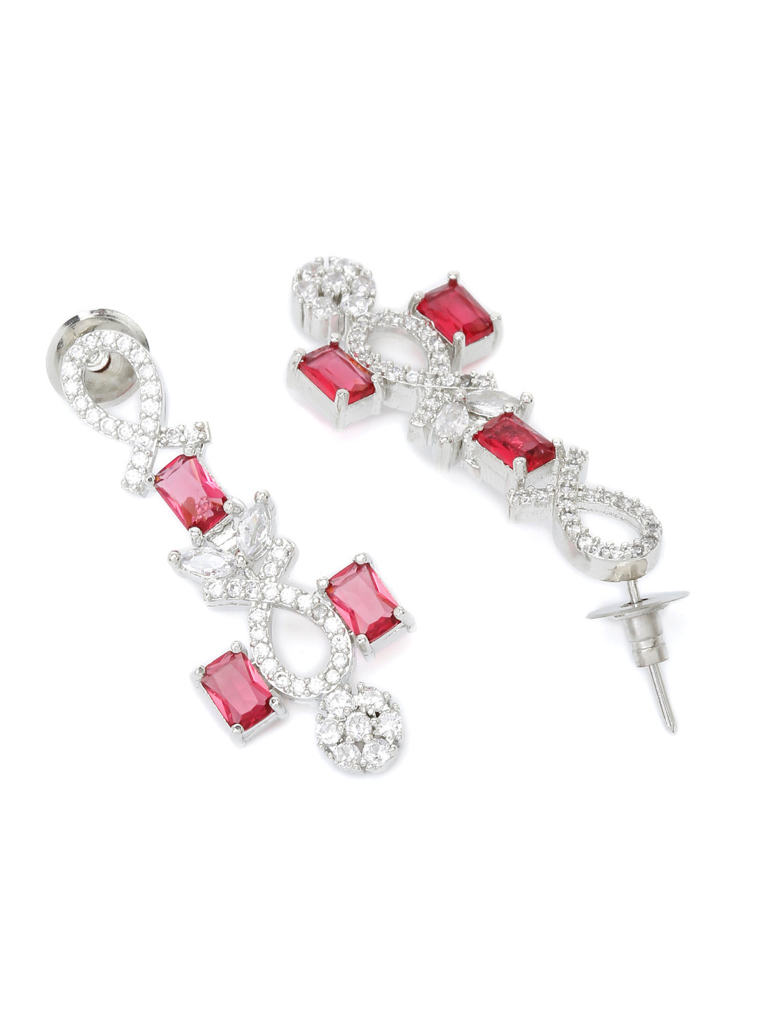 YouBella Jewellery Celebrity Inspired American Diamond Necklace Jewellery Set with Earrings for Girls and Women (Red) (YBNK_50549)