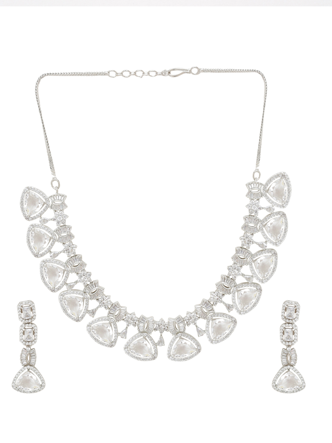 YouBella Jewellery Celebrity Inspired American Diamond Necklace Jewellery Set with Earrings for Girls and Women (Silver) (YBNK_50550)