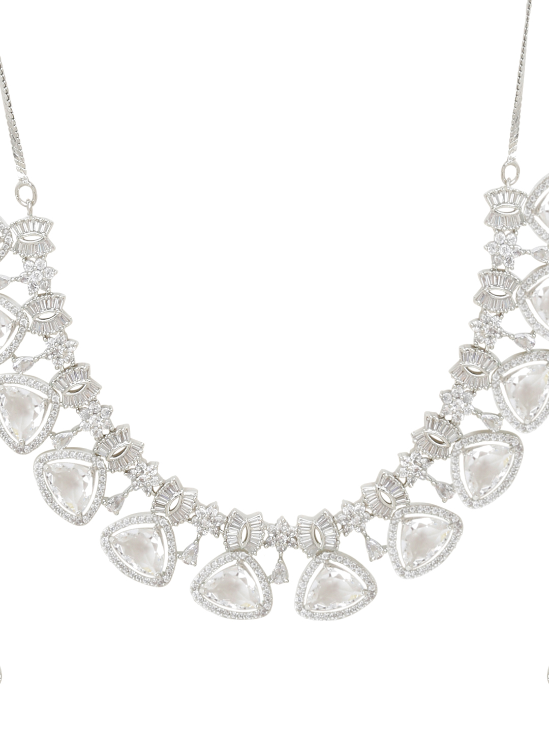 YouBella Jewellery Celebrity Inspired American Diamond Necklace Jewellery Set with Earrings for Girls and Women (Silver) (YBNK_50550)