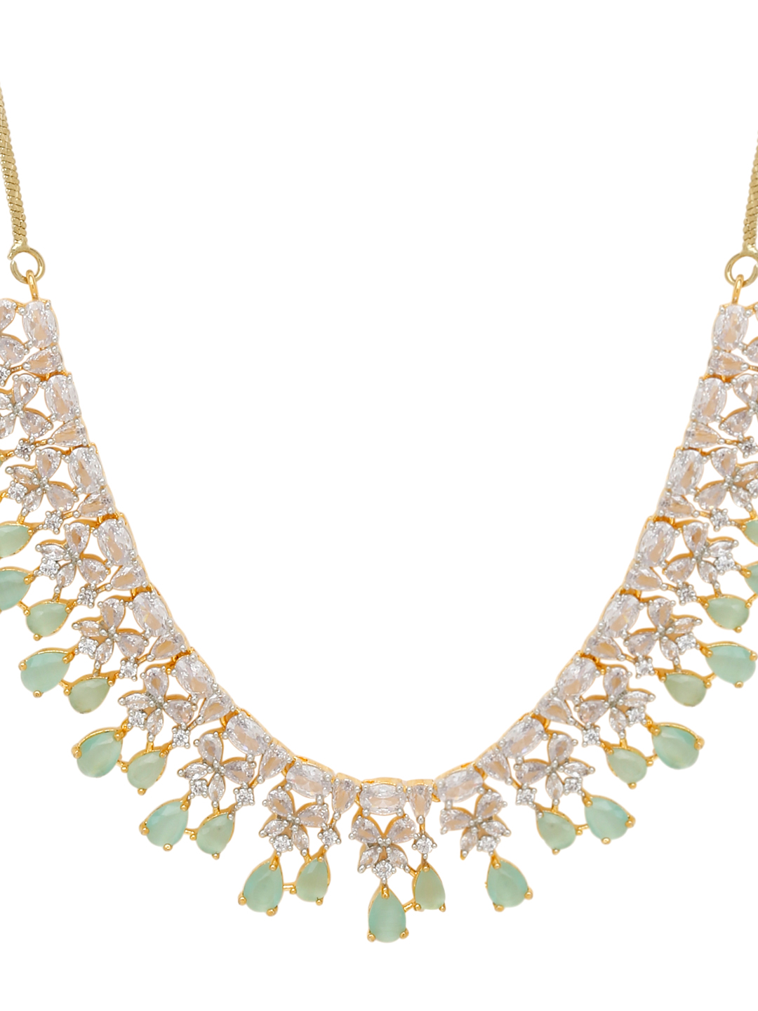 YouBella Jewellery Celebrity Inspired Gold Plated American Diamond Necklace Jewellery Set with Earrings for Girls and Women (Sea Green) (YBNK_50551)