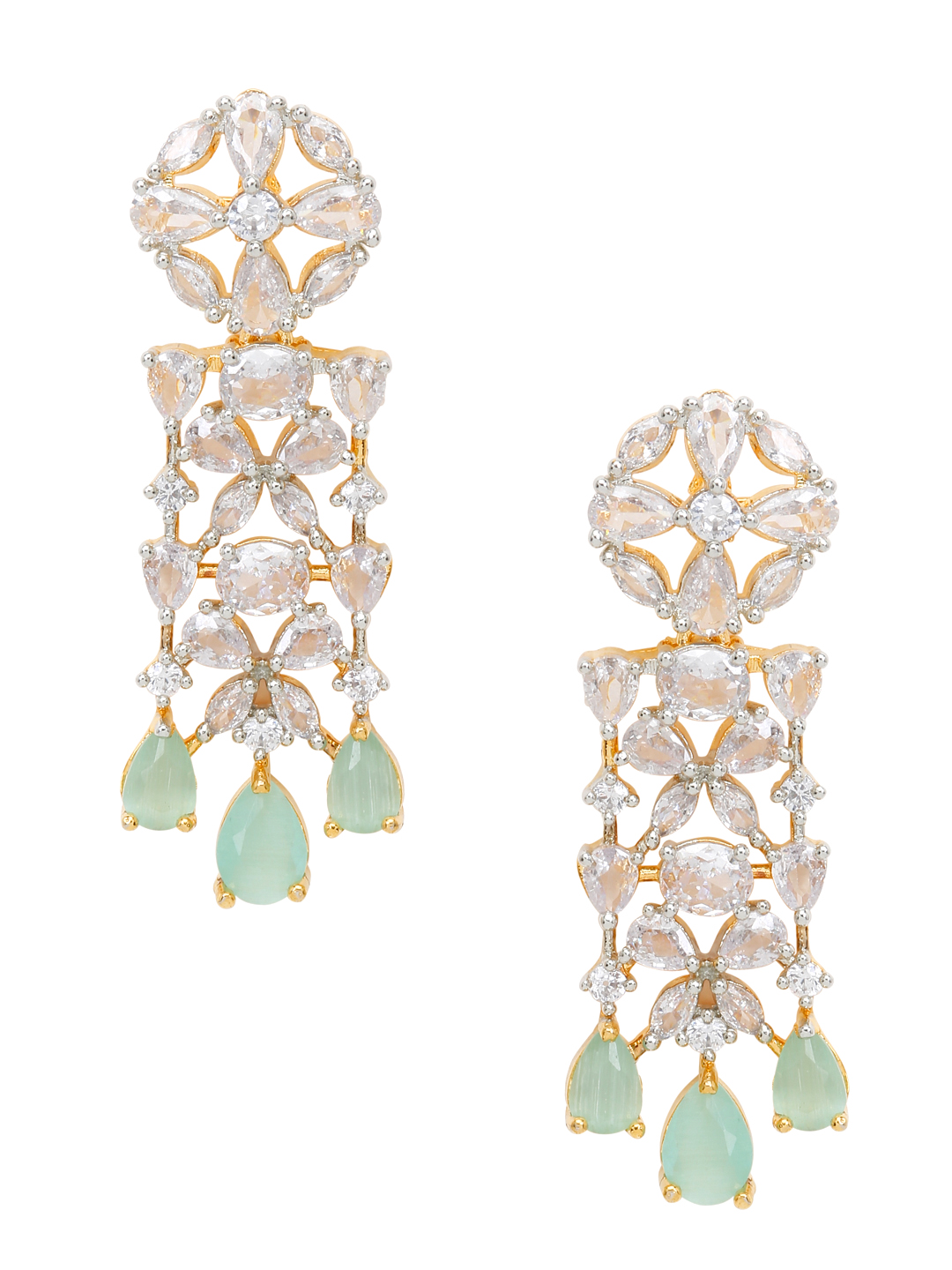 YouBella Jewellery Celebrity Inspired Gold Plated American Diamond Necklace Jewellery Set with Earrings for Girls and Women (Sea Green) (YBNK_50551)