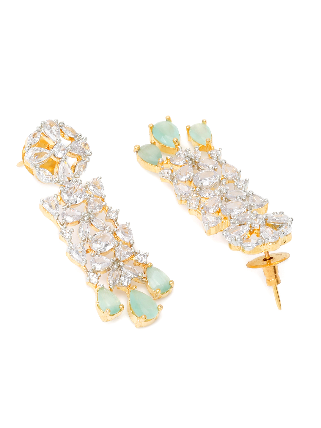 YouBella Jewellery Celebrity Inspired Gold Plated American Diamond Necklace Jewellery Set with Earrings for Girls and Women (Sea Green) (YBNK_50551)