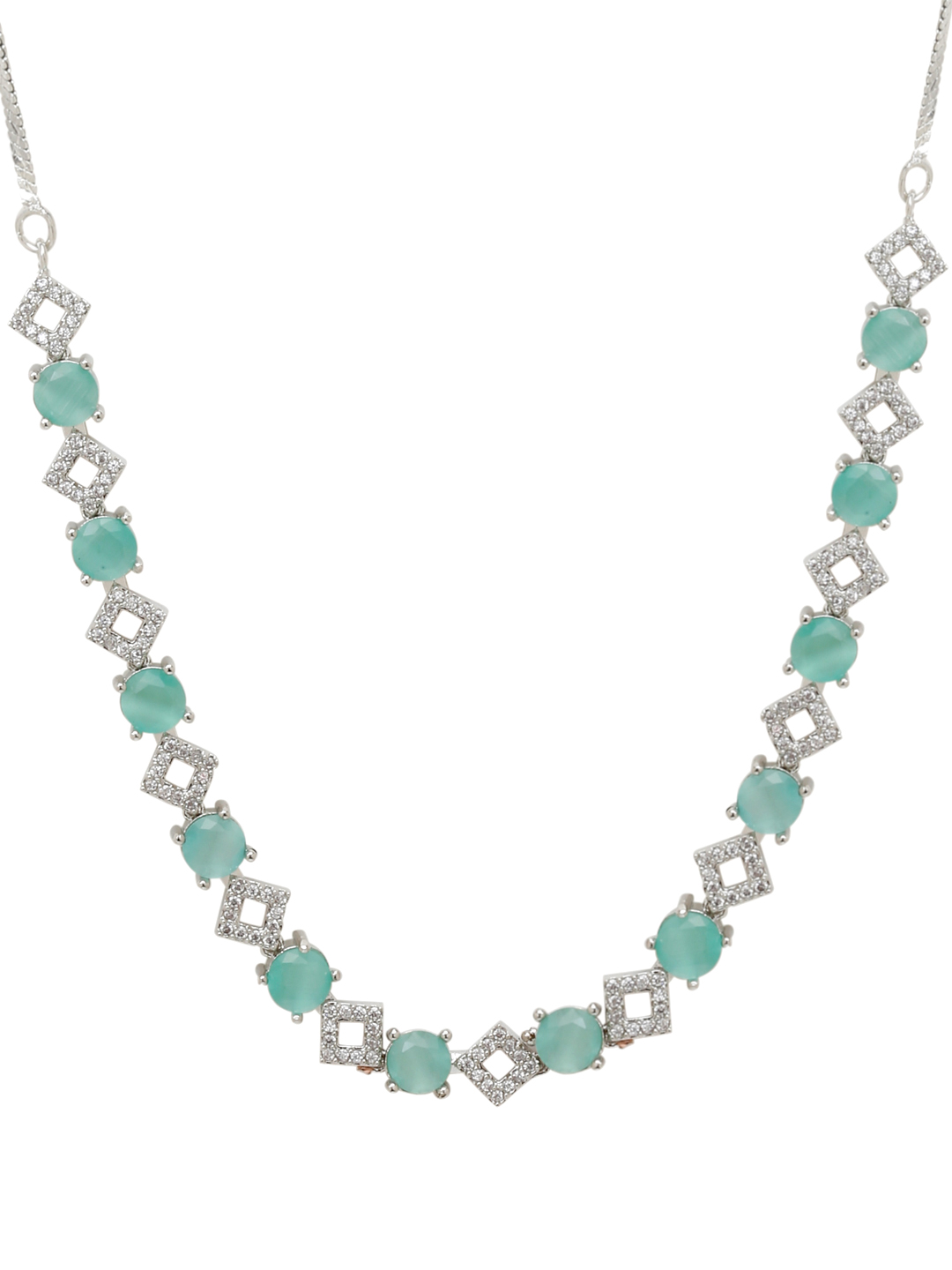 YouBella Jewellery Celebrity Inspired American Diamond Necklace Jewellery Set with Earrings for Girls and Women (Sea Green) (YBNK_50552)
