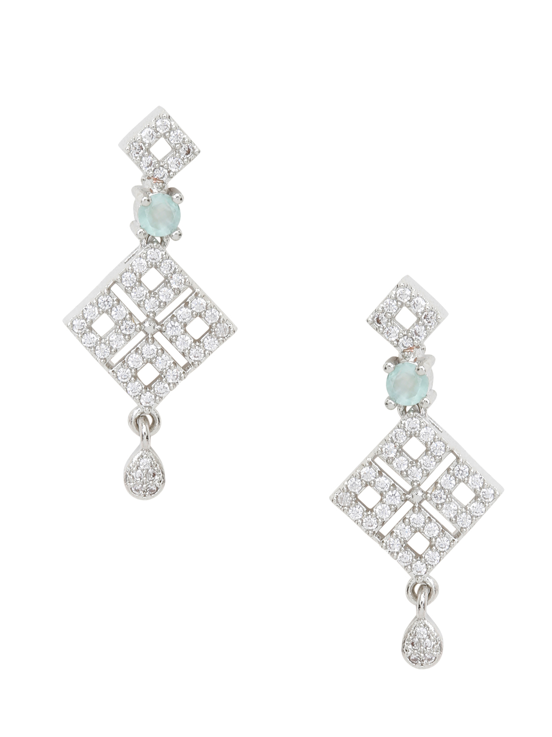 YouBella Jewellery Celebrity Inspired American Diamond Necklace Jewellery Set with Earrings for Girls and Women (Sea Green) (YBNK_50552)