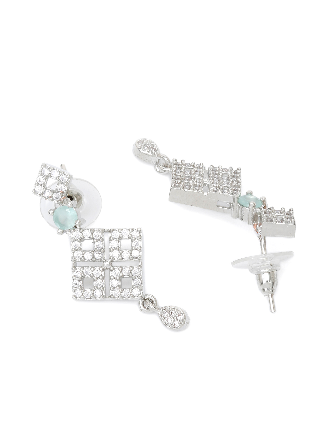 YouBella Jewellery Celebrity Inspired American Diamond Necklace Jewellery Set with Earrings for Girls and Women (Sea Green) (YBNK_50552)