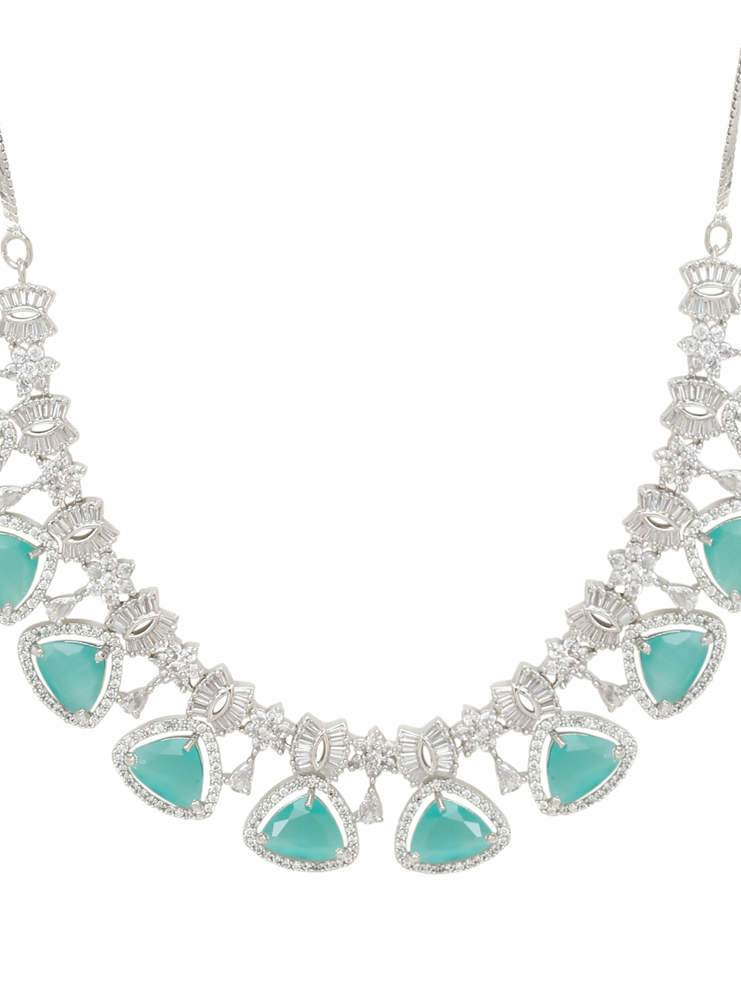 YouBella Jewellery Celebrity Inspired American Diamond Necklace Jewellery Set with Earrings for Girls and Women (Sea Green) (YBNK_50553)
