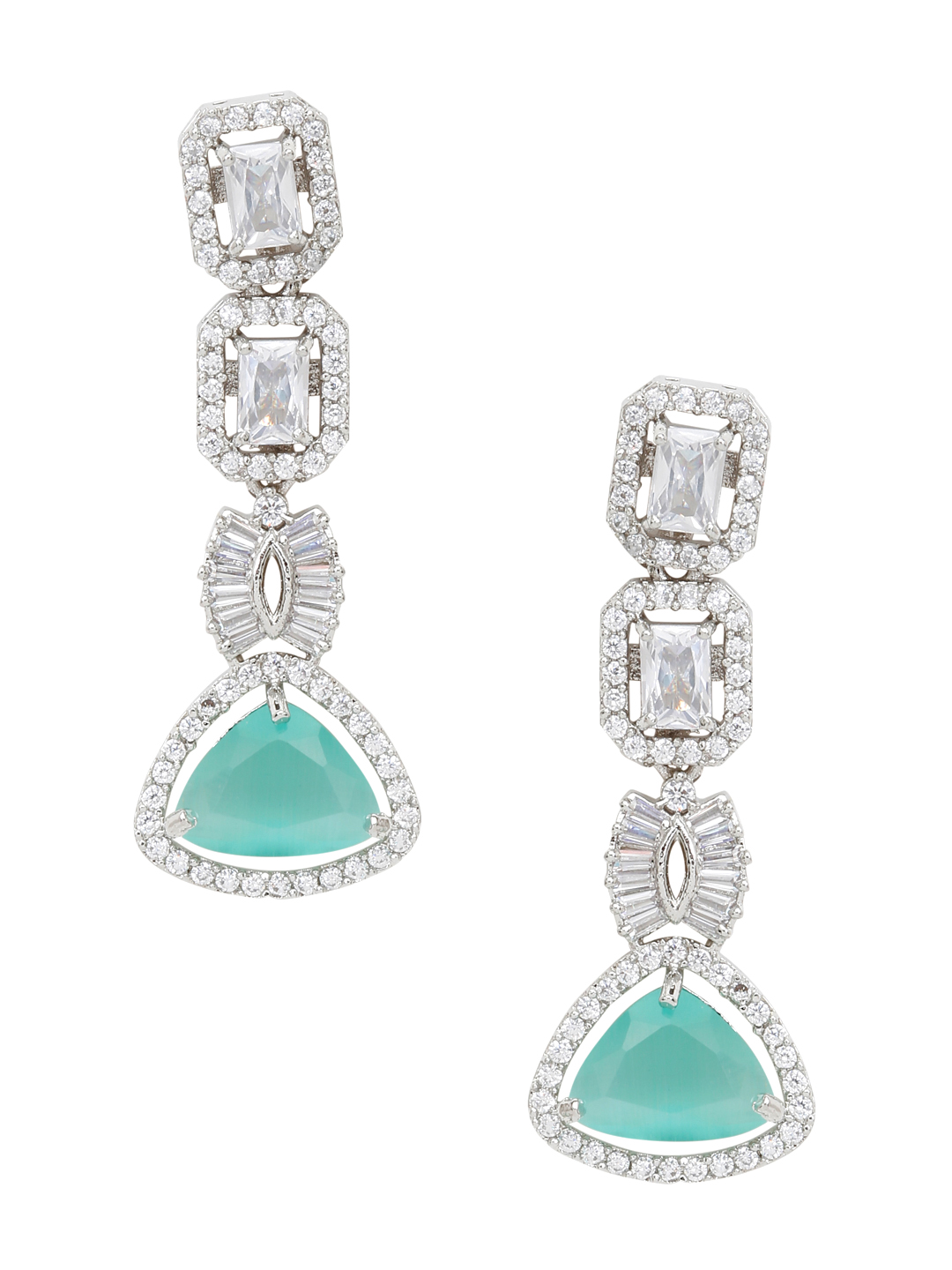 YouBella Jewellery Celebrity Inspired American Diamond Necklace Jewellery Set with Earrings for Girls and Women (Sea Green) (YBNK_50553)