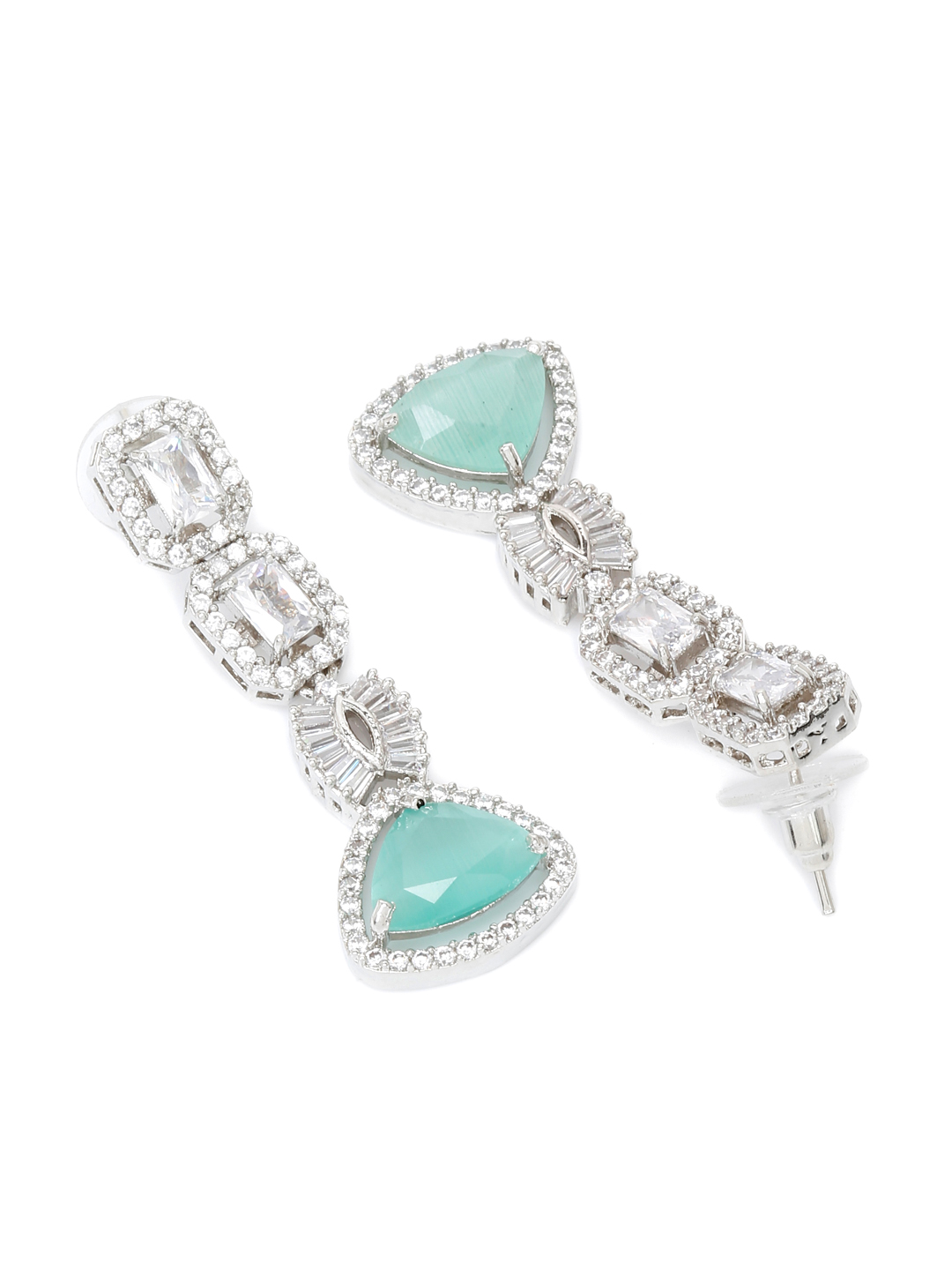 YouBella Jewellery Celebrity Inspired American Diamond Necklace Jewellery Set with Earrings for Girls and Women (Sea Green) (YBNK_50553)