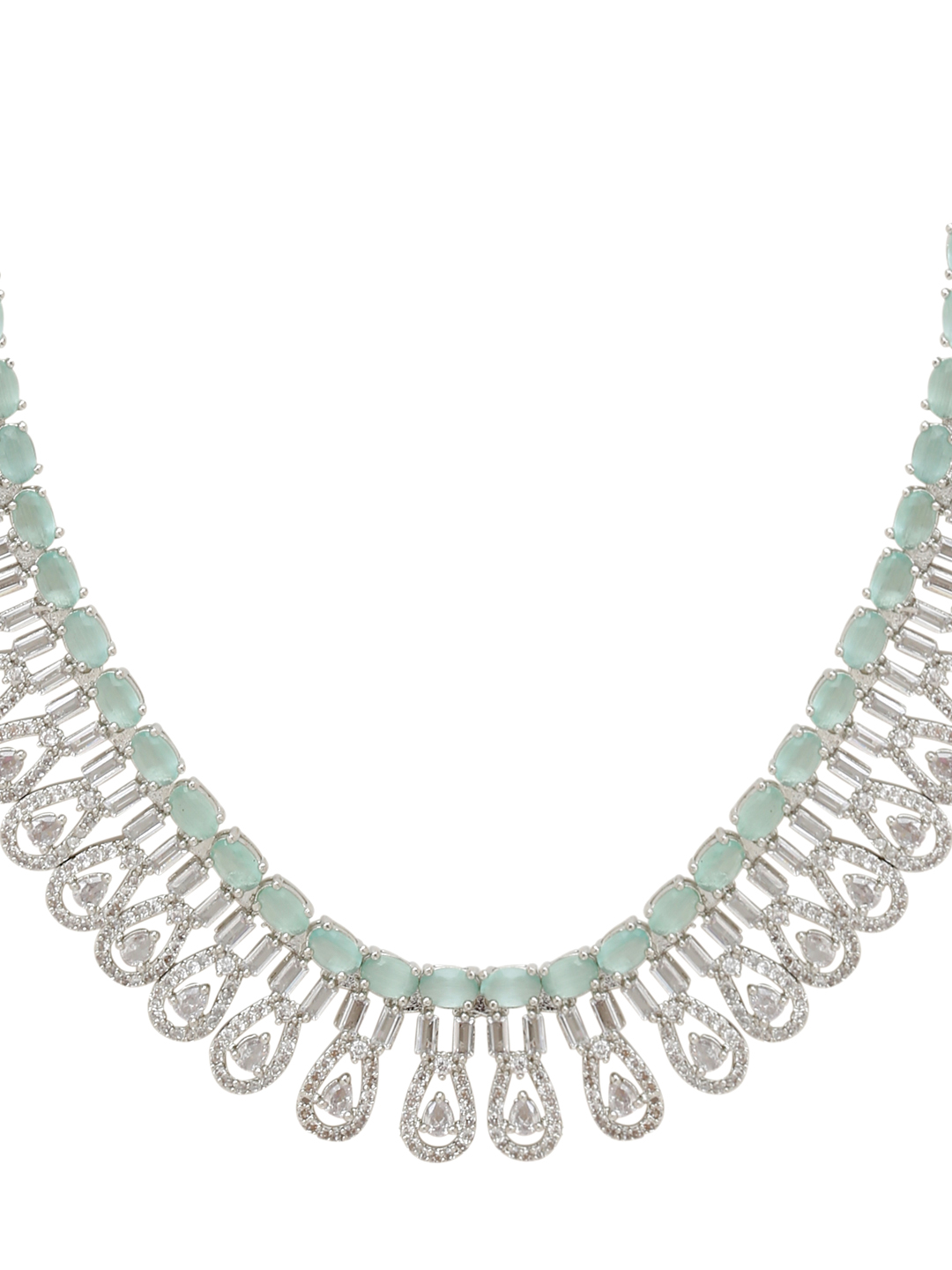 YouBella Jewellery Celebrity Inspired American Diamond Necklace Jewellery Set with Earrings for Girls and Women (Sea Green) (YBNK_50554)