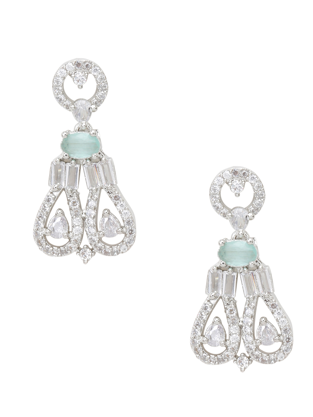 YouBella Jewellery Celebrity Inspired American Diamond Necklace Jewellery Set with Earrings for Girls and Women (Sea Green) (YBNK_50554)