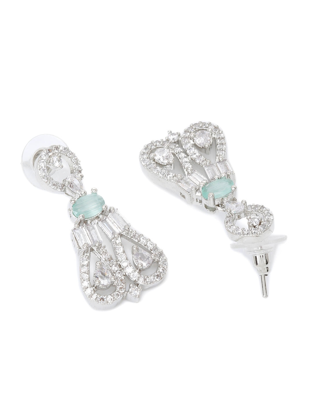 YouBella Jewellery Celebrity Inspired American Diamond Necklace Jewellery Set with Earrings for Girls and Women (Sea Green) (YBNK_50554)