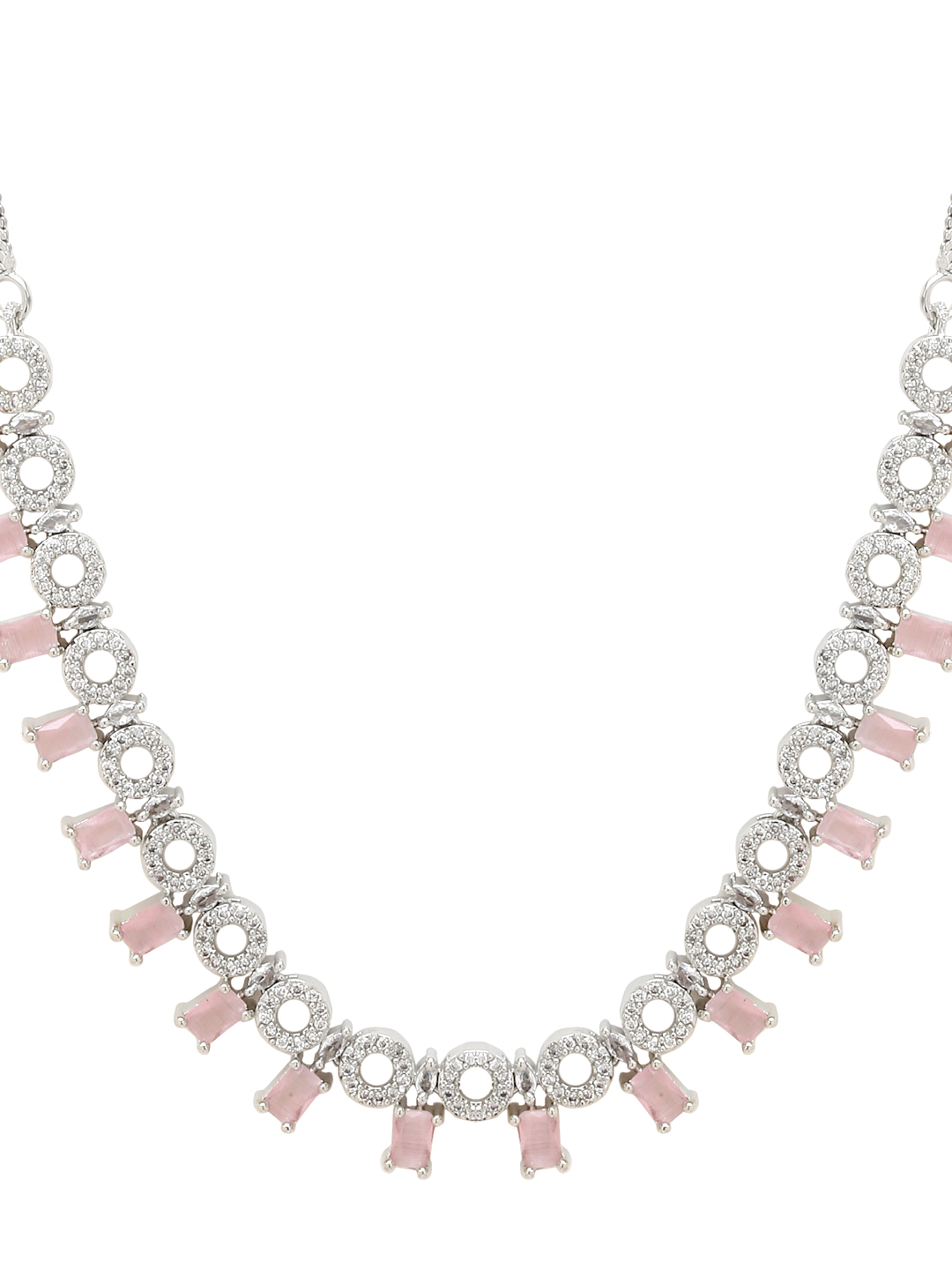 YouBella Jewellery Celebrity Inspired American Diamond Necklace Jewellery Set with Earrings for Girls and Women (Pink) (YBNK_50555)