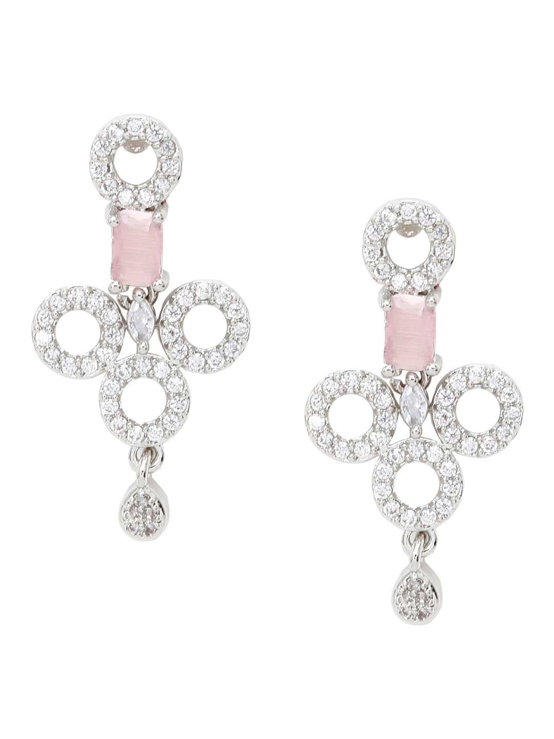 YouBella Jewellery Celebrity Inspired American Diamond Necklace Jewellery Set with Earrings for Girls and Women (Pink) (YBNK_50555)
