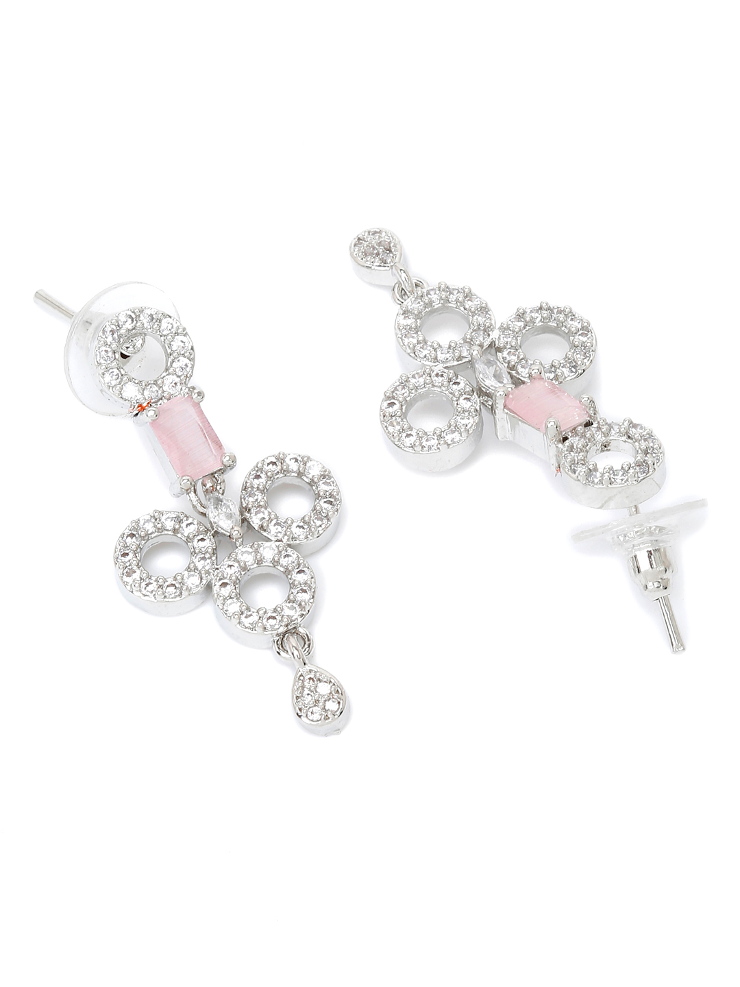 YouBella Jewellery Celebrity Inspired American Diamond Necklace Jewellery Set with Earrings for Girls and Women (Pink) (YBNK_50555)
