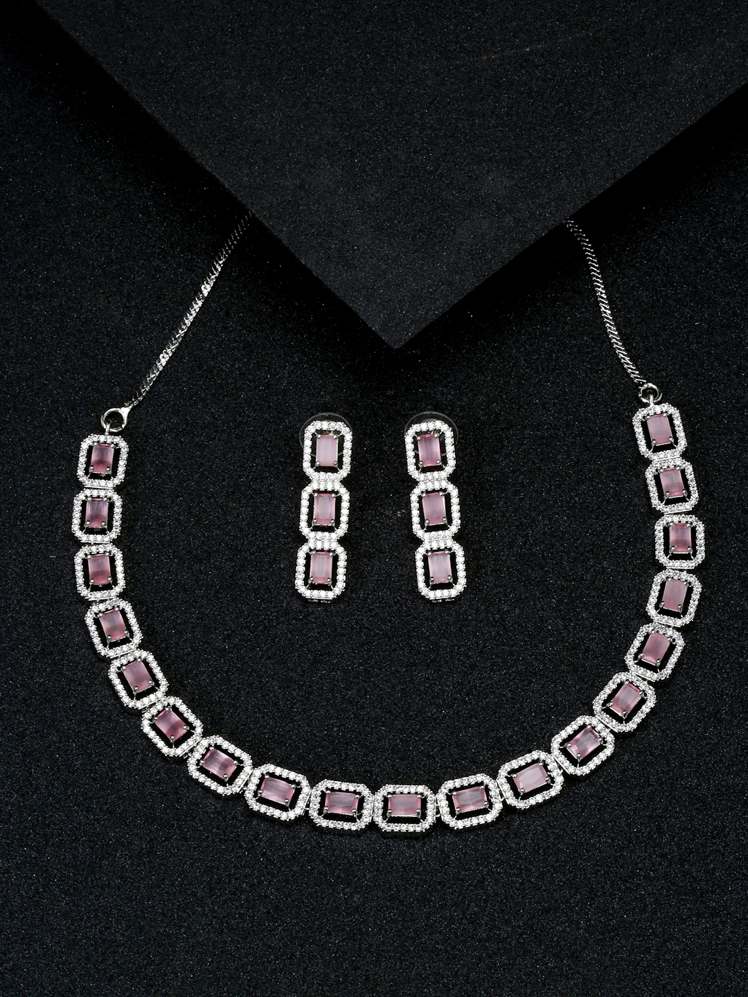 YouBella Jewellery Celebrity Inspired American Diamond Necklace Jewellery Set with Earrings for Girls and Women (Pink) (YBNK_50556)