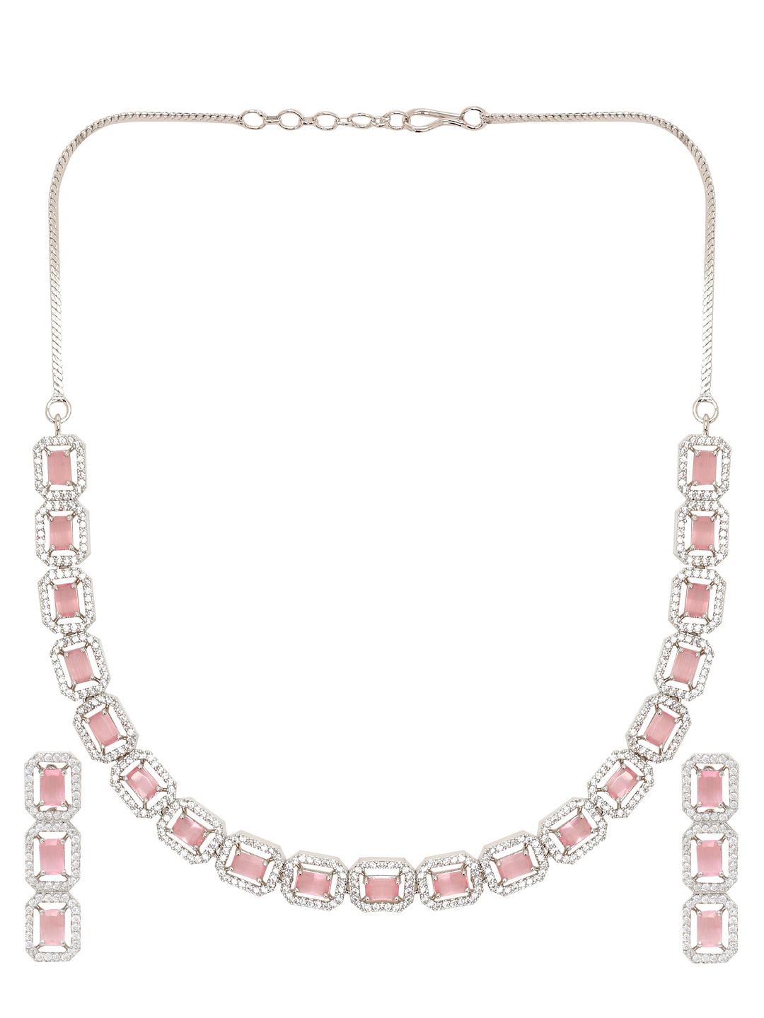 YouBella Jewellery Celebrity Inspired American Diamond Necklace Jewellery Set with Earrings for Girls and Women (Pink) (YBNK_50556)