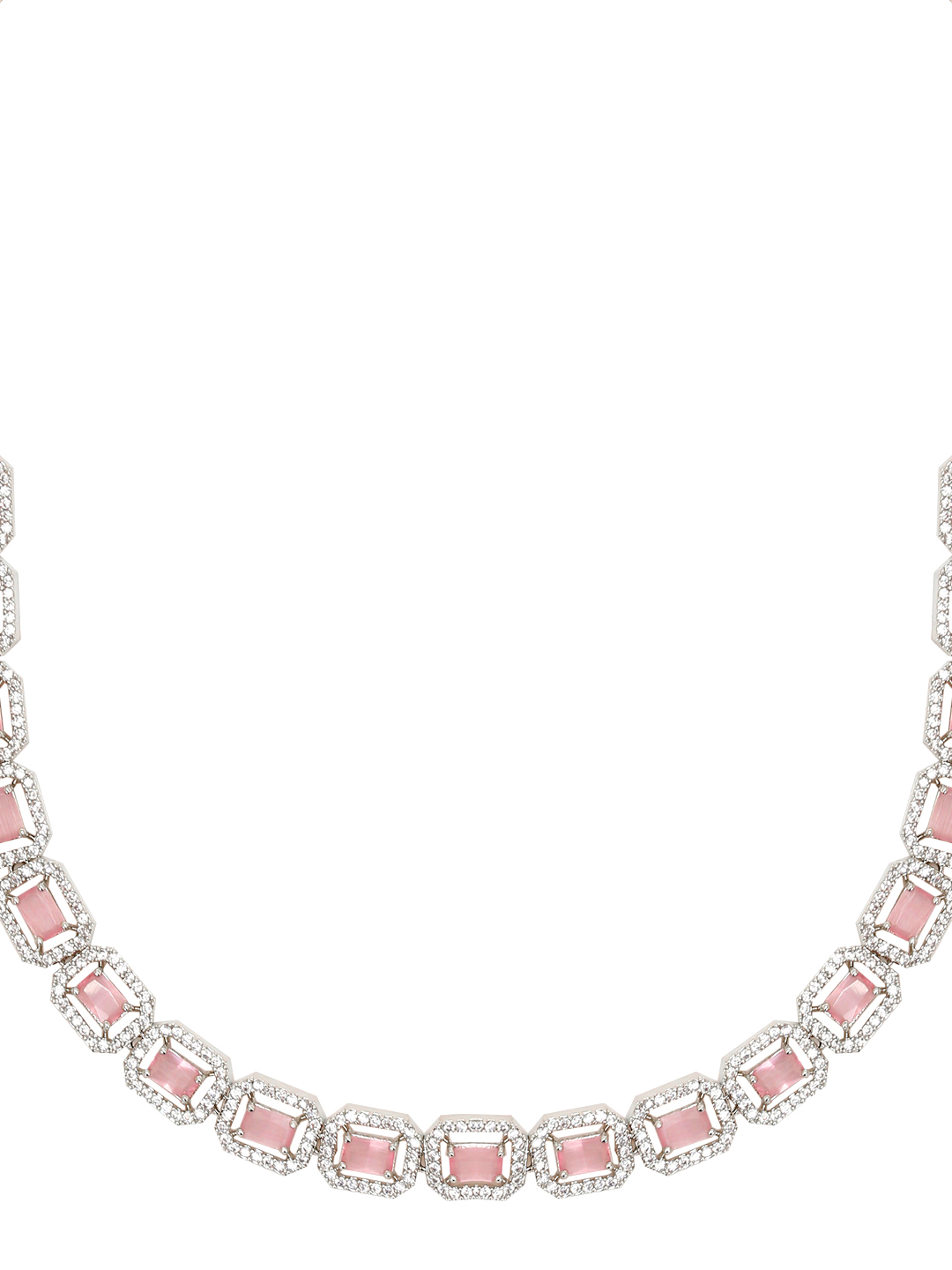YouBella Jewellery Celebrity Inspired American Diamond Necklace Jewellery Set with Earrings for Girls and Women (Pink) (YBNK_50556)